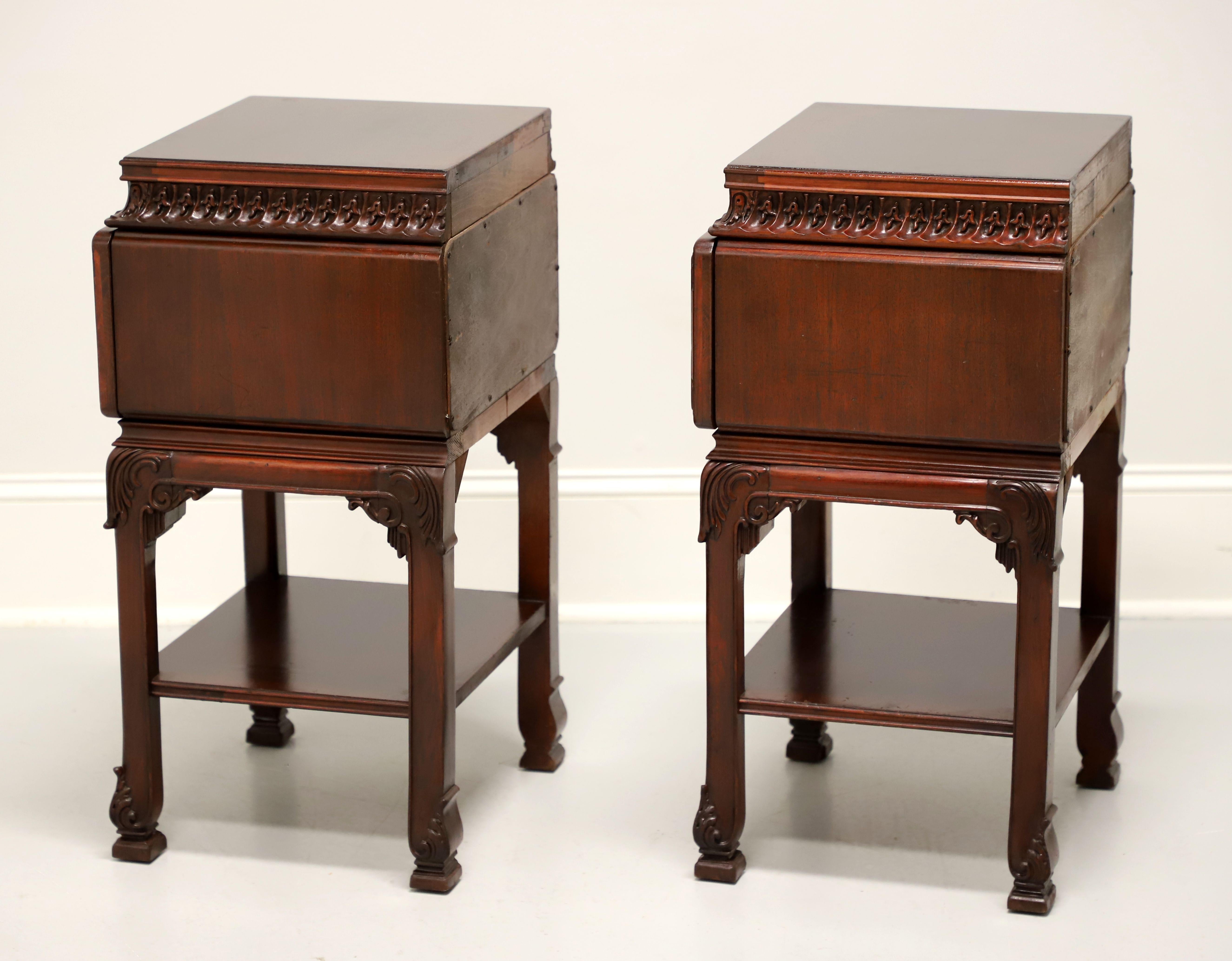 American Mid 20th Century Mahogany Asian Influenced Nightstands - Pair For Sale