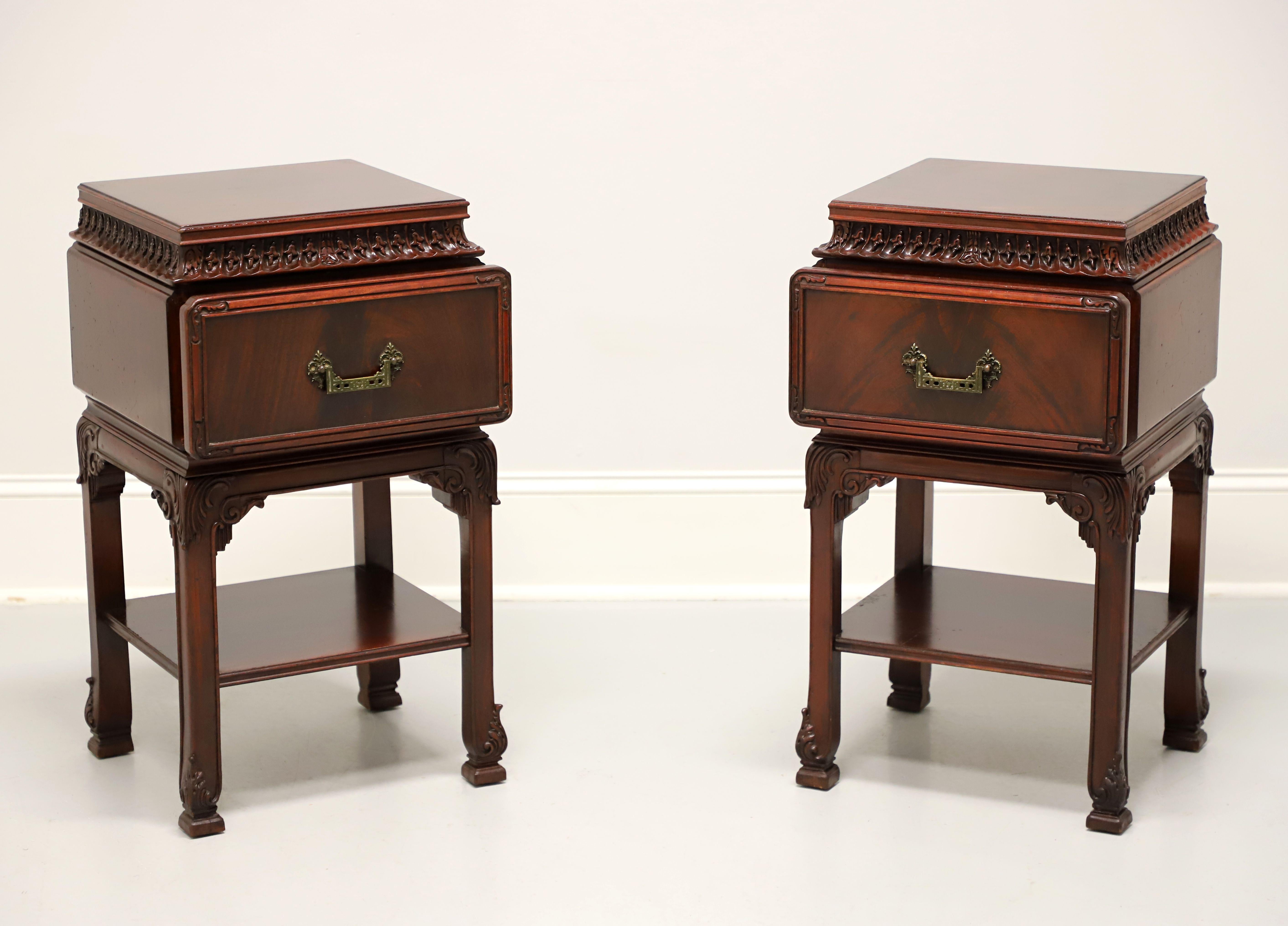 Mid 20th Century Mahogany Asian Influenced Nightstands - Pair In Good Condition For Sale In Charlotte, NC