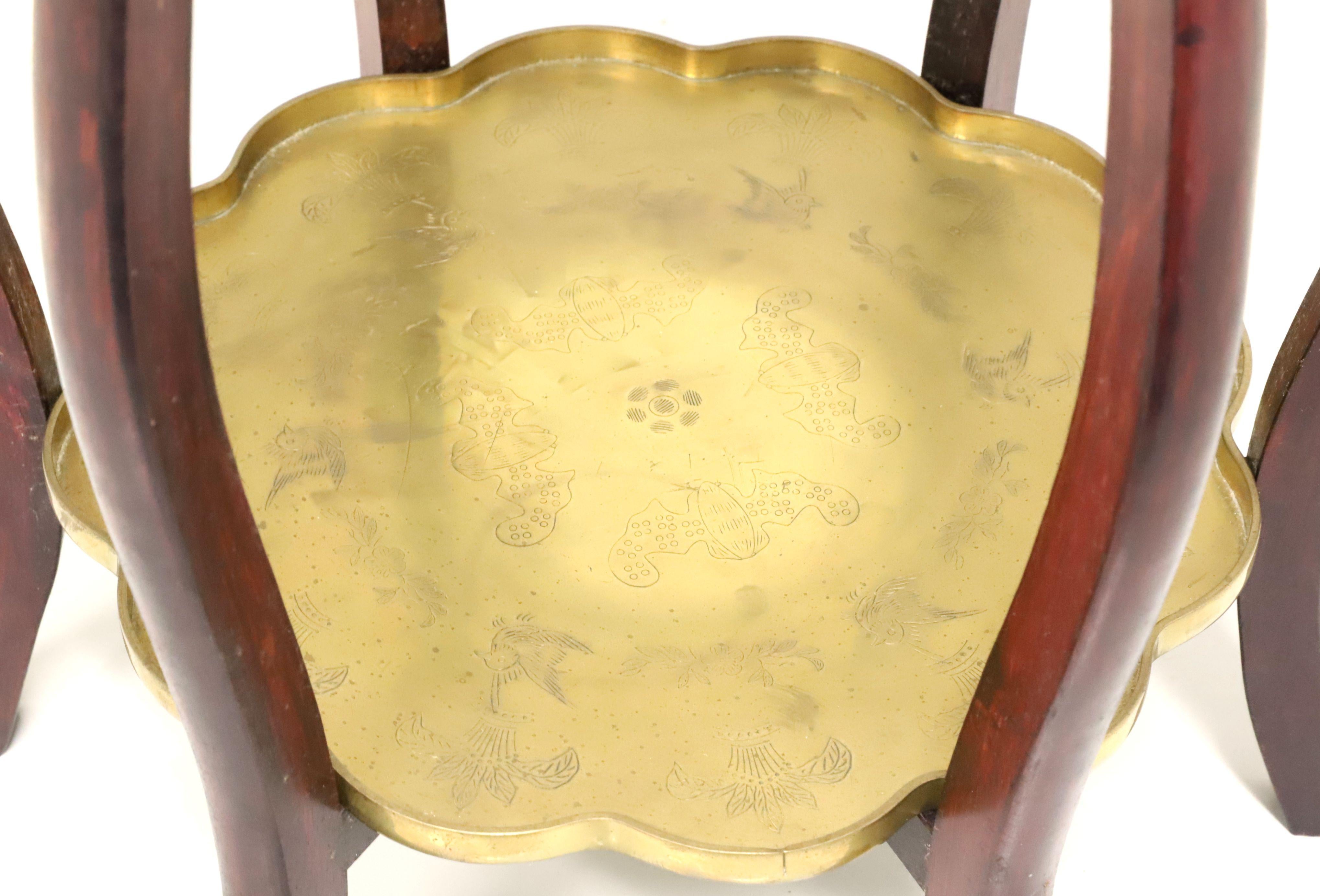 Hong Kong Mid 20th Century Mahogany Asian Two-Tier Collapsible Brass Tray Table For Sale