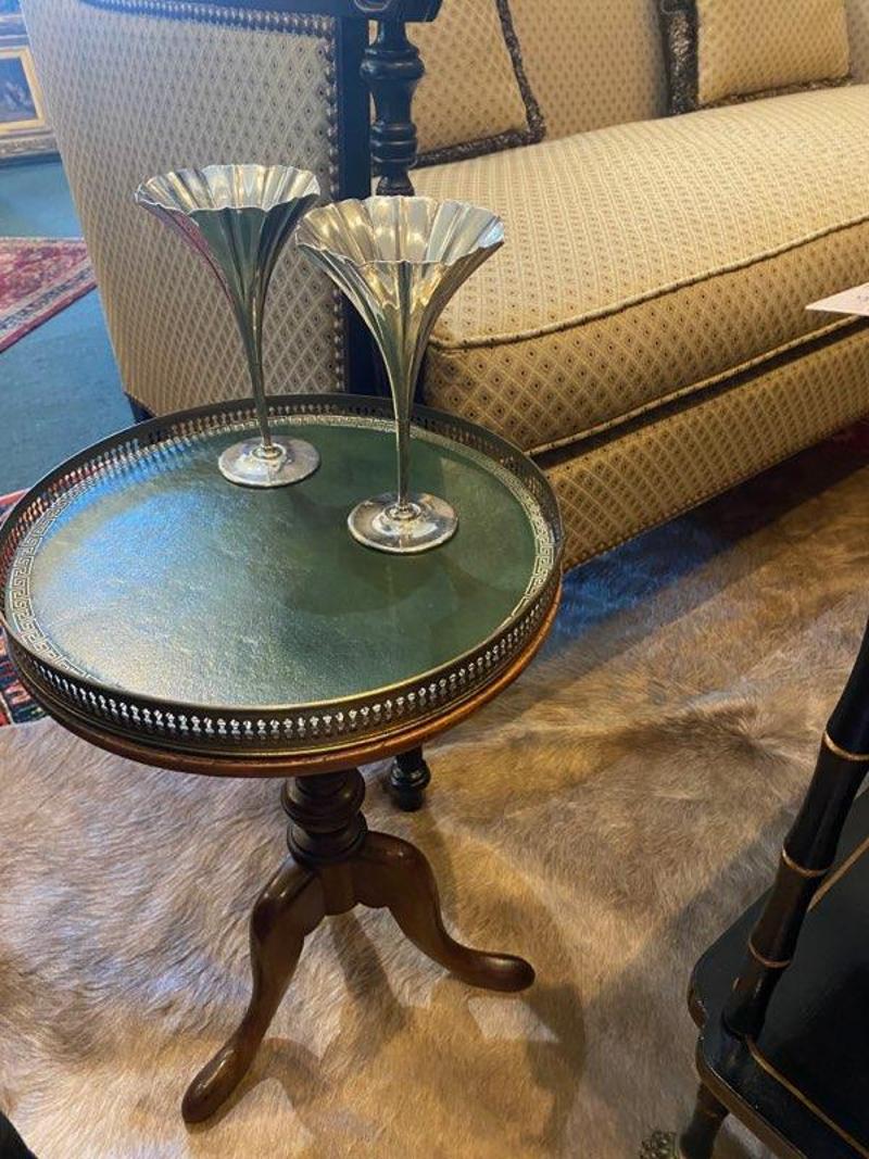 Mid-20th Century Mahogany Gallery Martini Table with Brass Rim and Leather Top 1