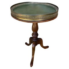 Vintage Mid-20th Century Mahogany Gallery Martini Table with Brass Rim and Leather Top