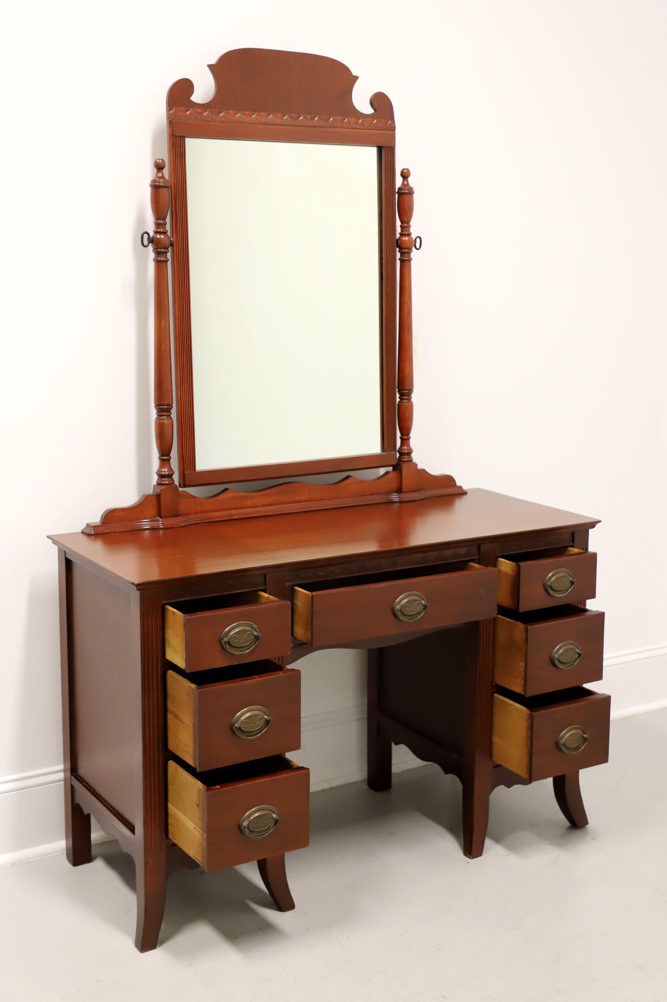 Fabric Mid 20th Century Mahogany Hepplewhite Vanity with Cheval Mirror and Side Chair For Sale