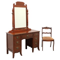 Vintage Mid 20th Century Mahogany Hepplewhite Vanity with Cheval Mirror and Side Chair