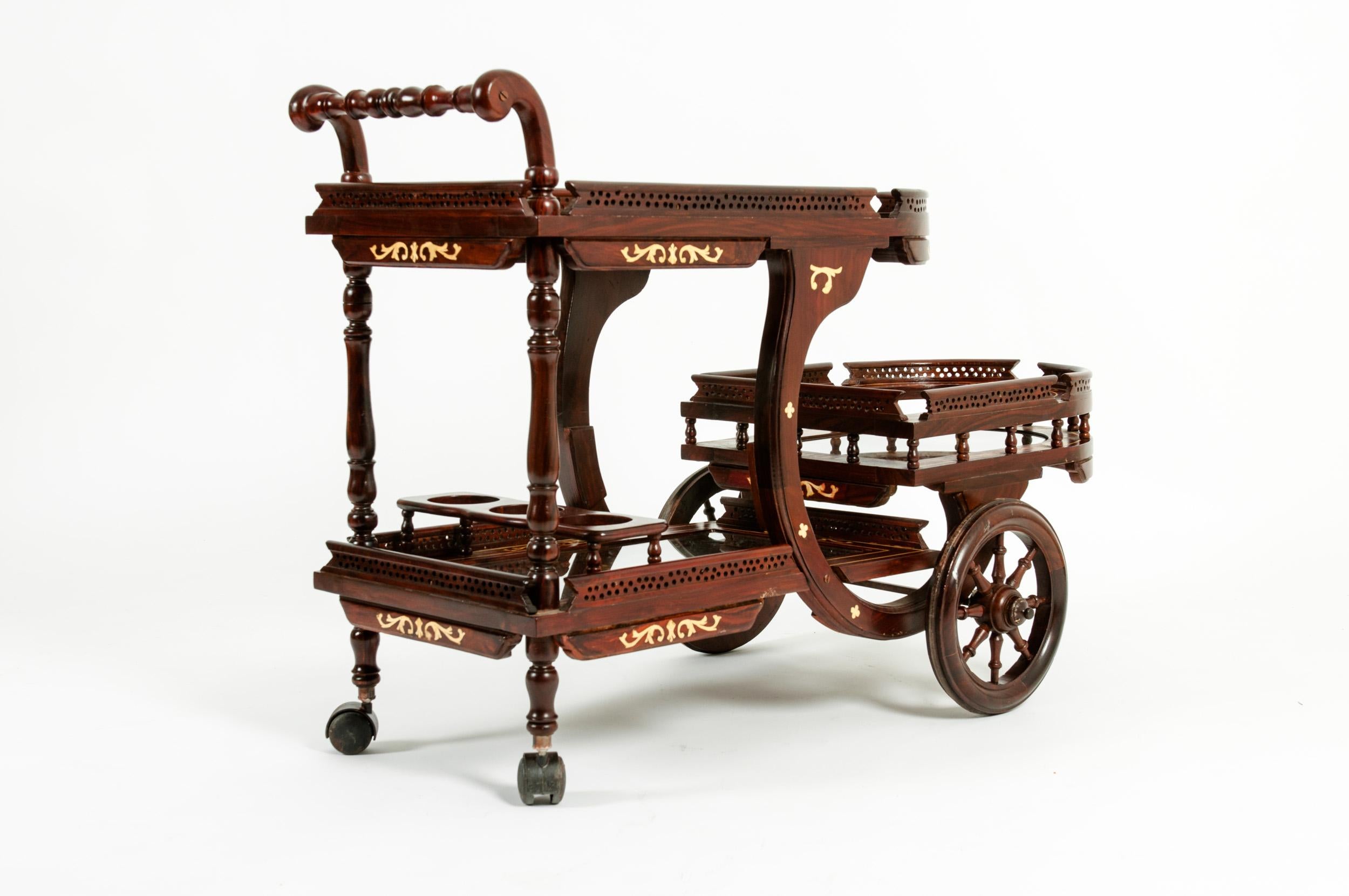 Mid-20th Century Mahogany Inlaid Top Bar Cart 7
