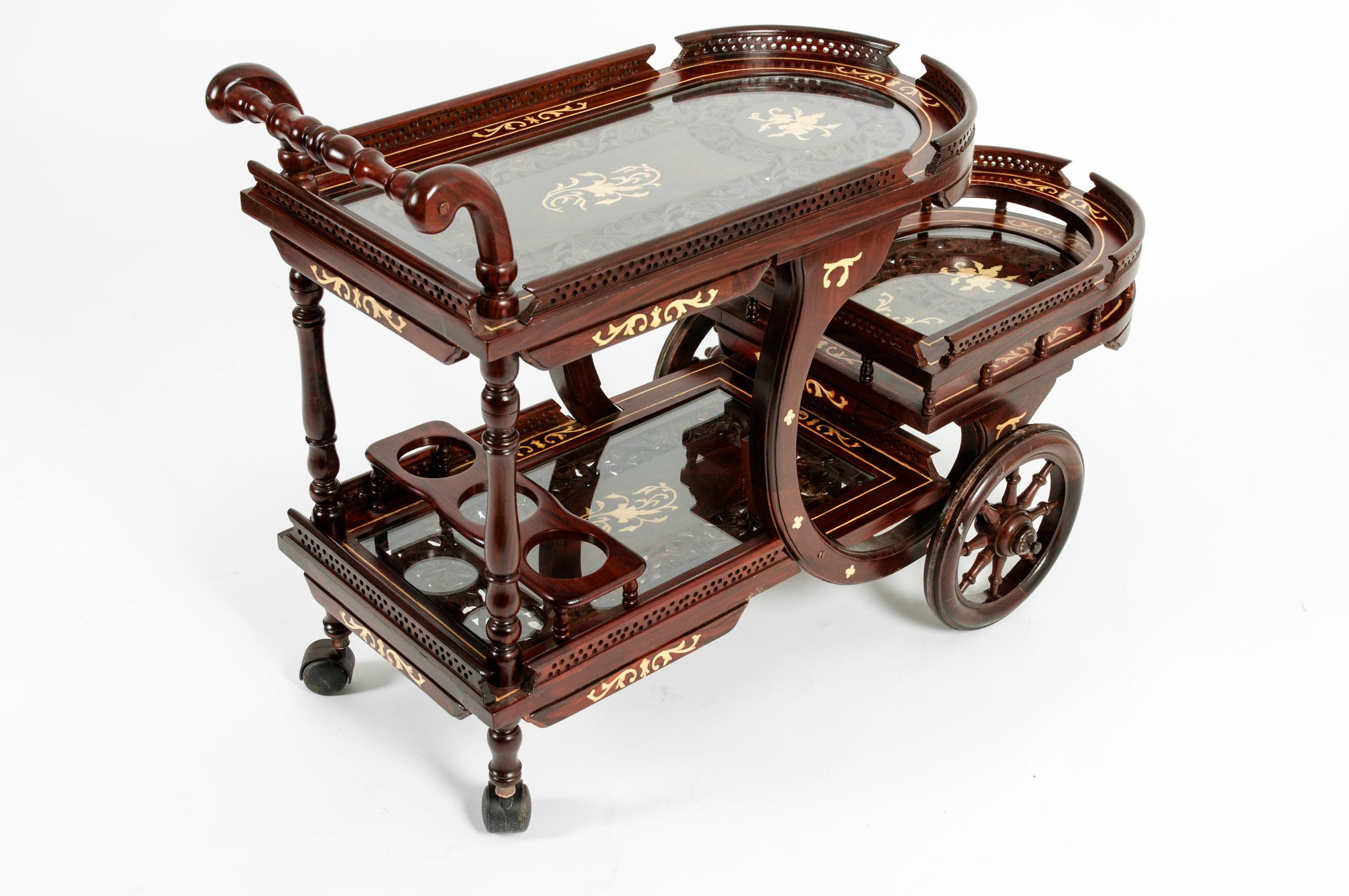 Inlay Mid-20th Century Mahogany Inlaid Top Bar Cart