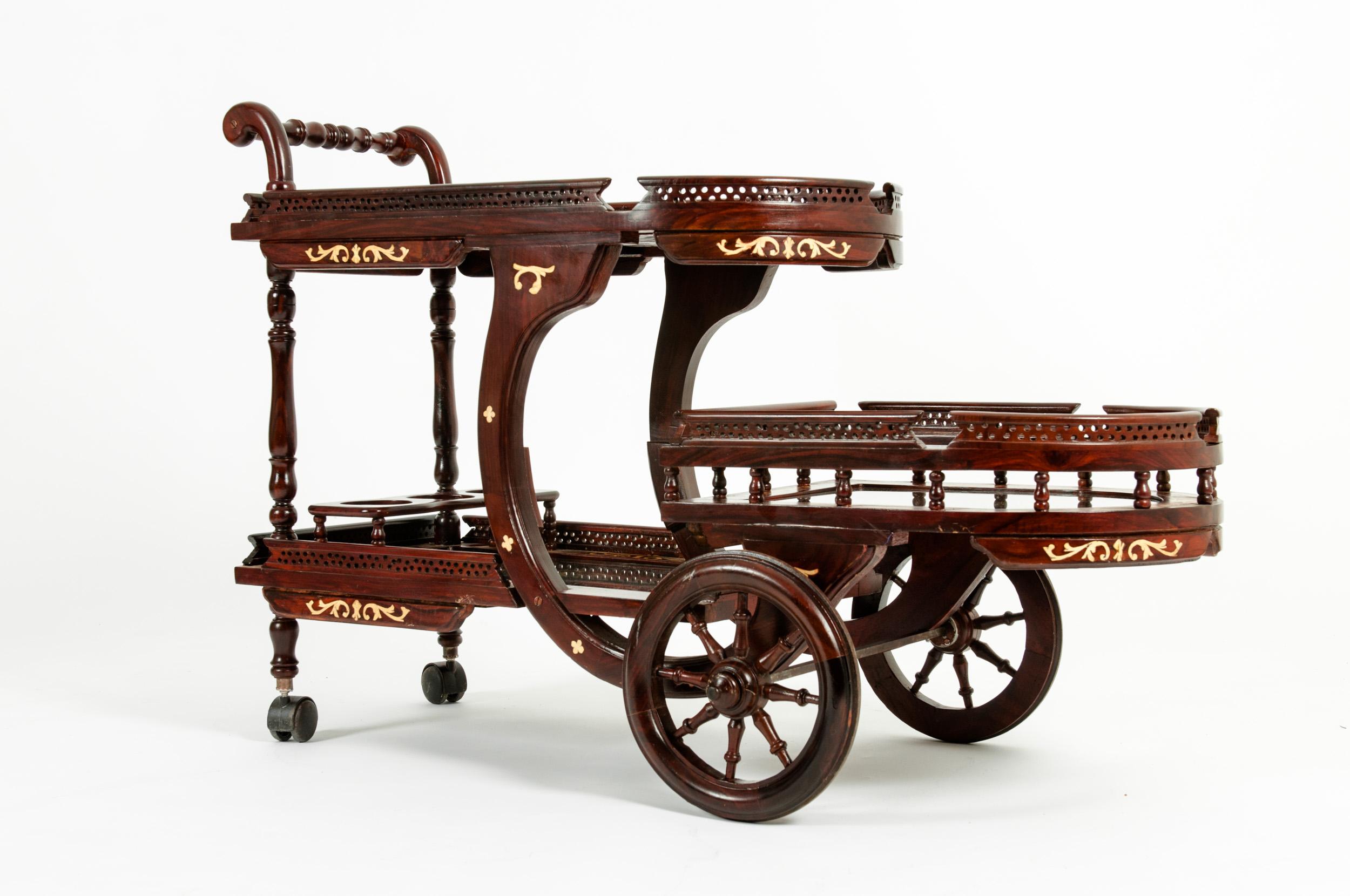 Mid-20th Century Mahogany Inlaid Top Bar Cart 1