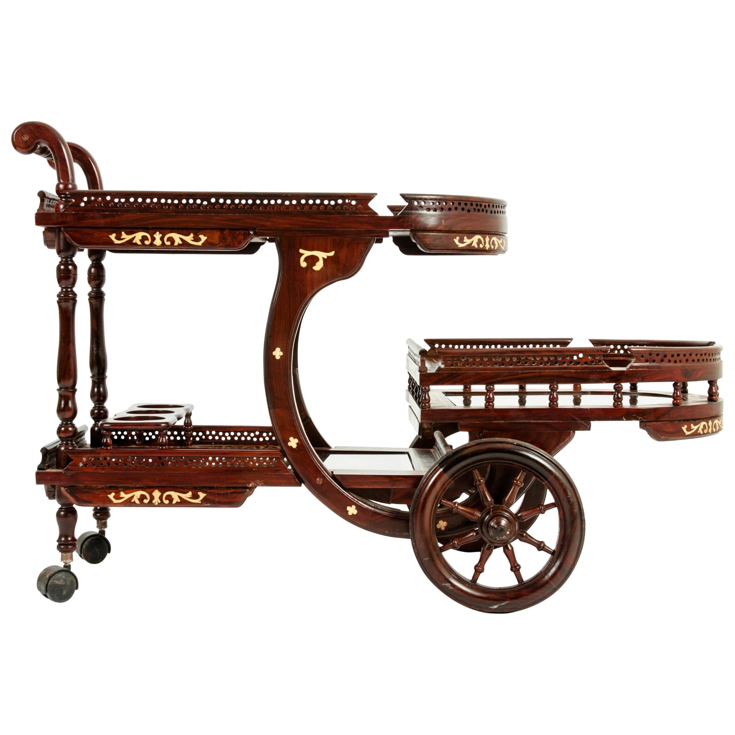 Mid-20th Century Mahogany Inlaid Top Bar Cart