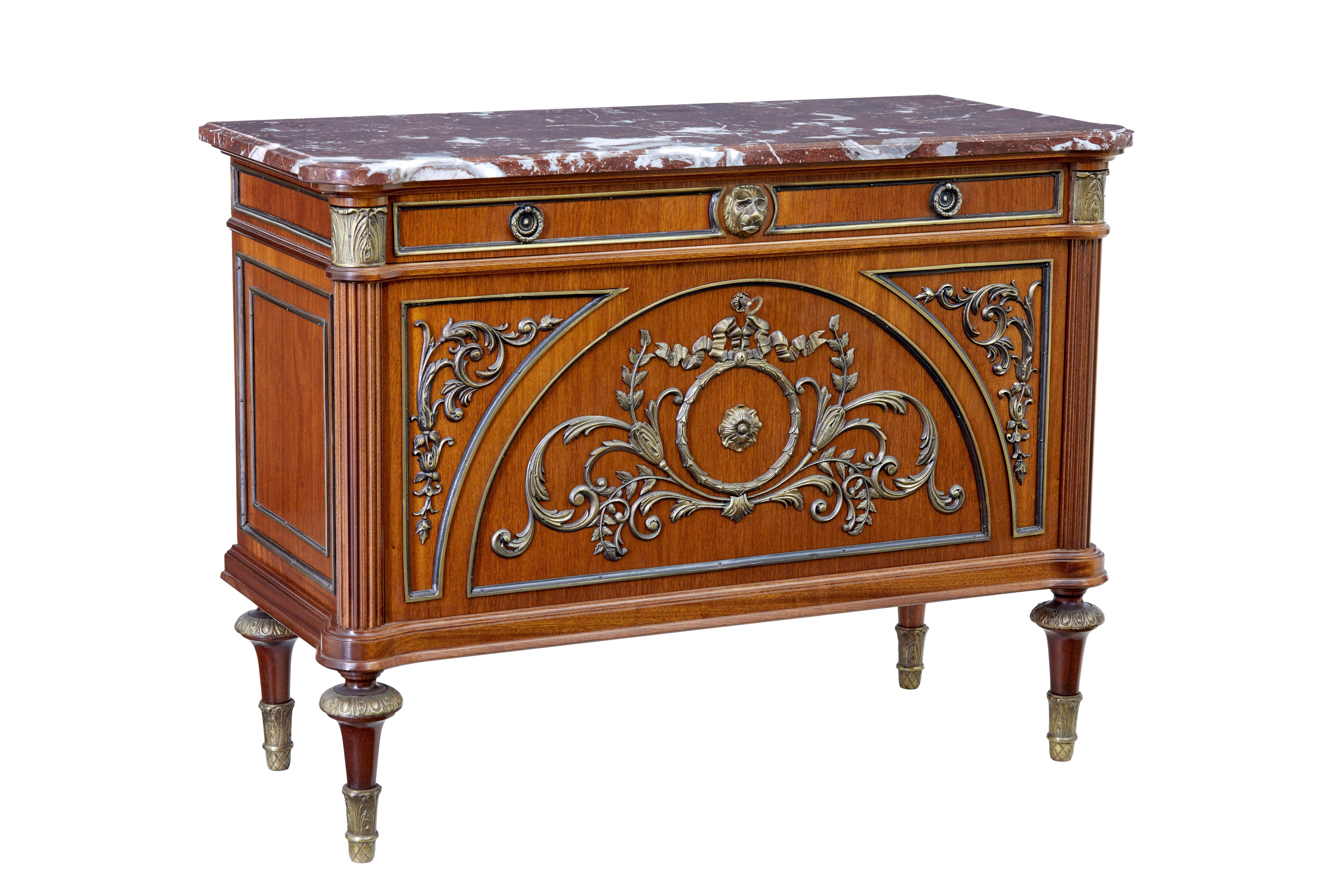 Hand-Carved Mid-20th Century Mahogany Marble Top Chest of Drawers For Sale