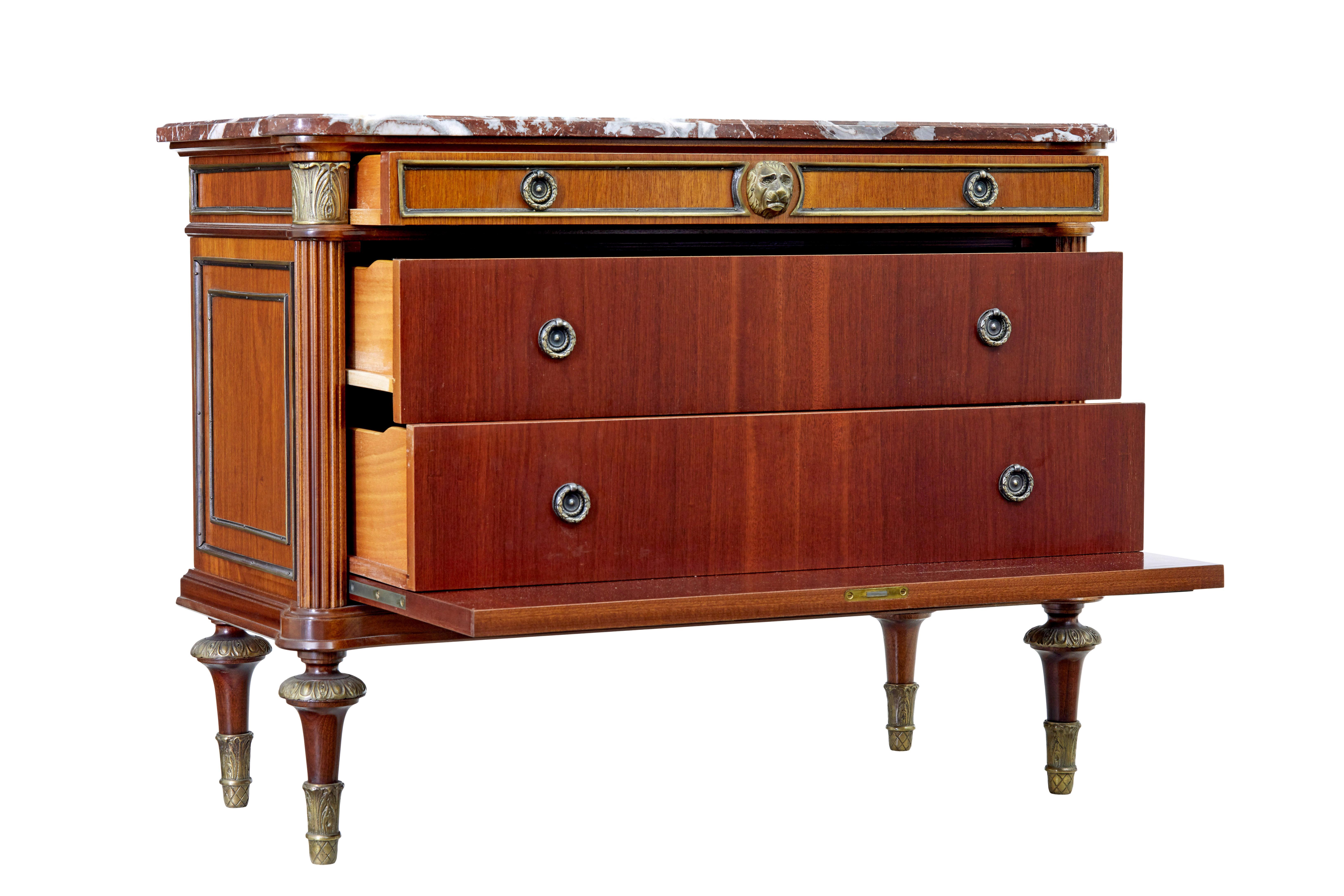 20th Century Mid 20th century mahogany marble top chest of drawers For Sale