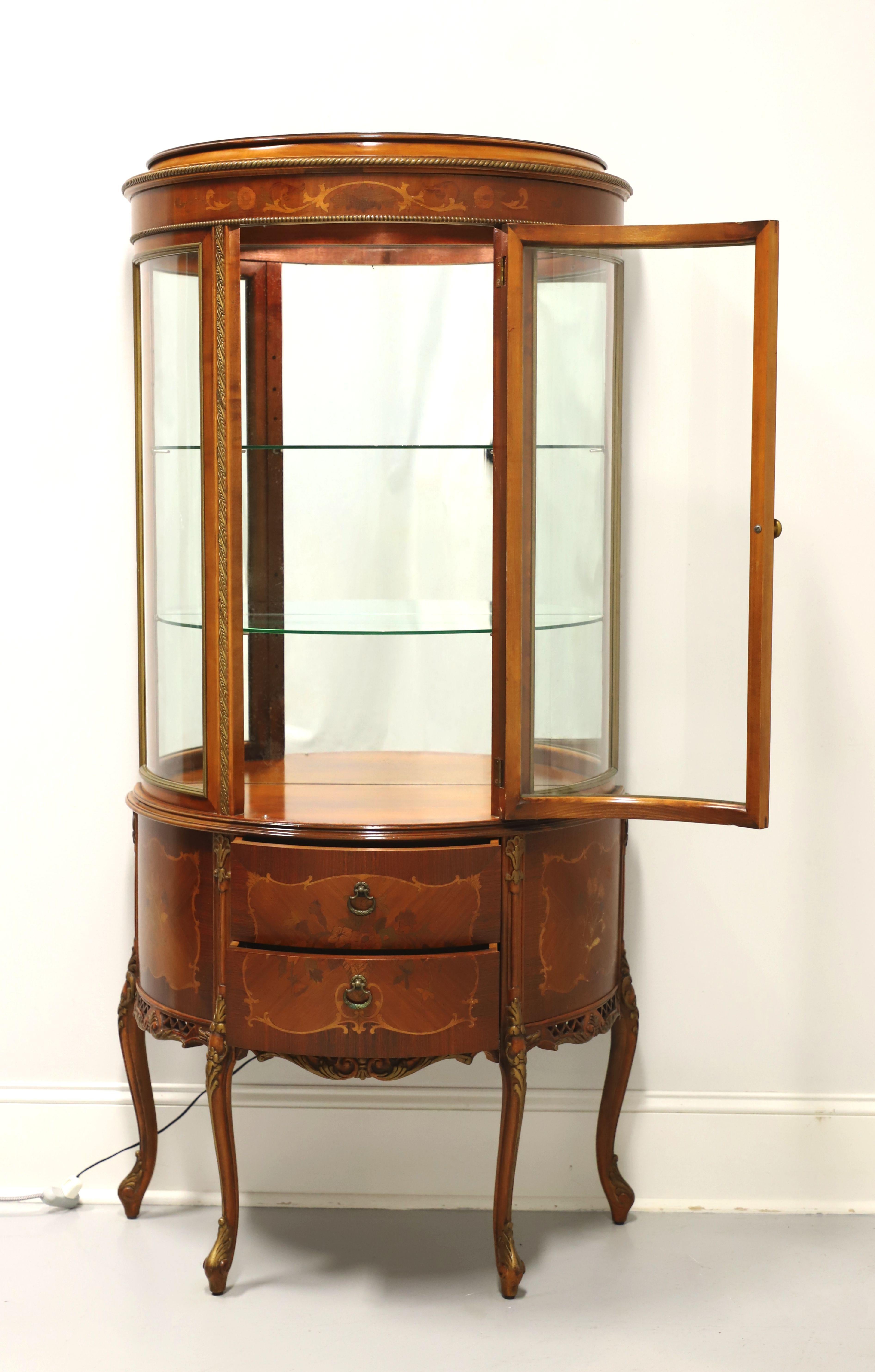 Brass Mid 20th Century Mahogany & Satinwood Marquetry French Louis XV Style Vitrine
