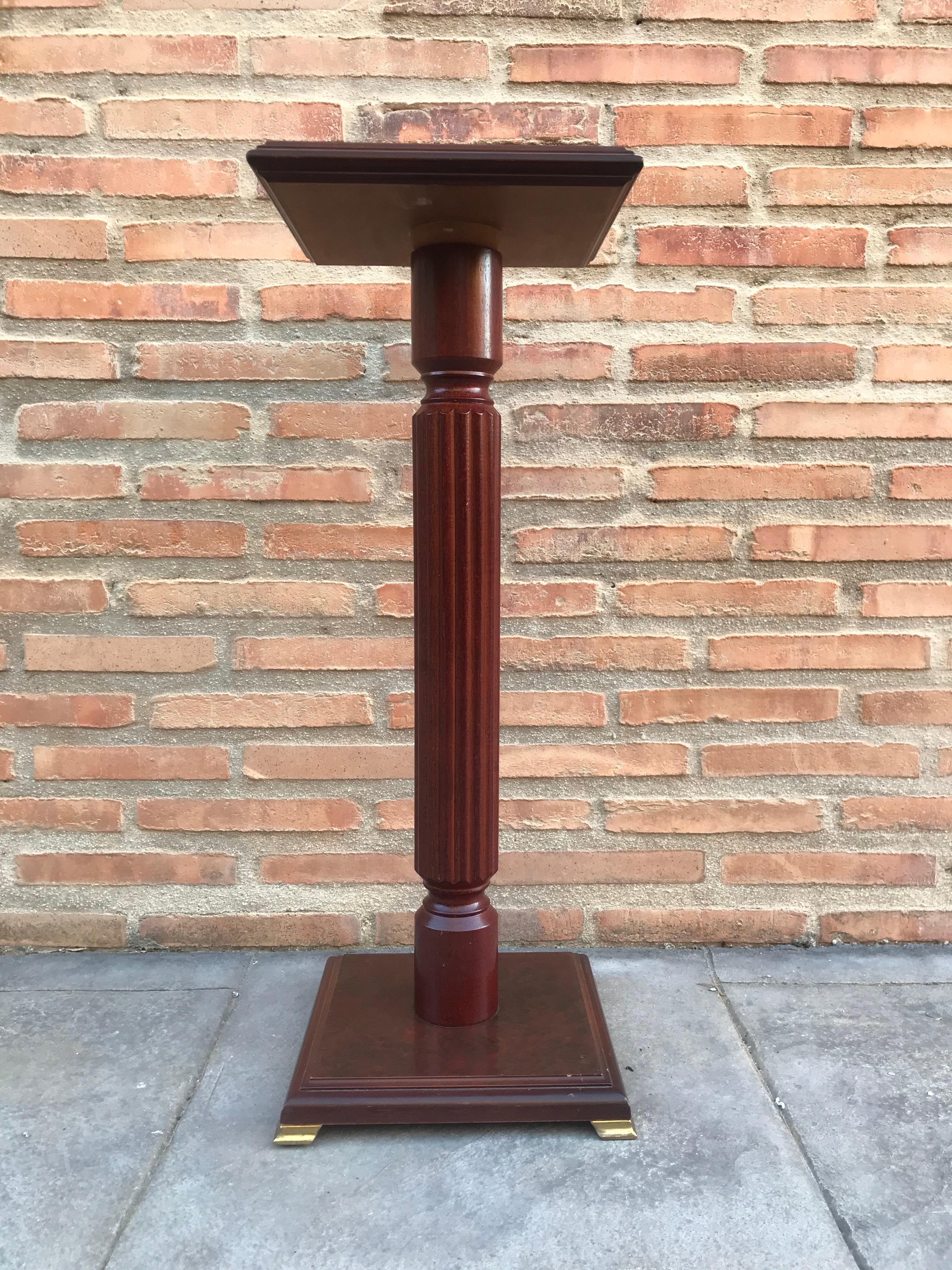 French Mid-20th Century Mahogany Wood Square Top Pedestal Table For Sale