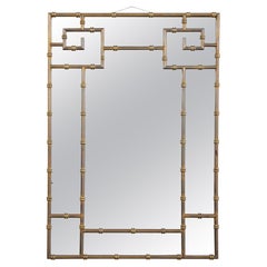 Specchio in ottone di finto bambù della metà del XX secolo in stile Maison Bagues Chinoiserie