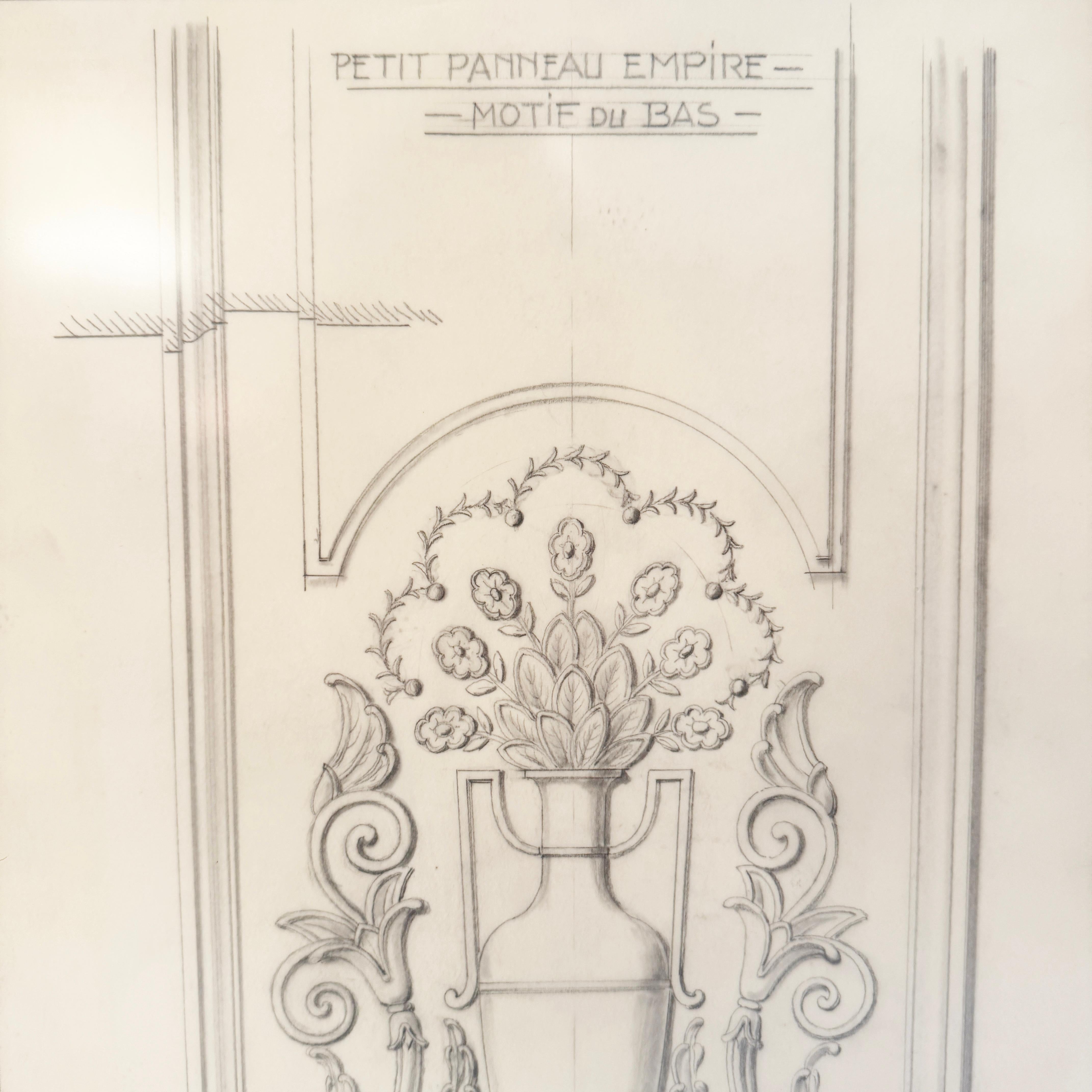 An original Maison Jansen pencil drawing depicting an architectural detail 