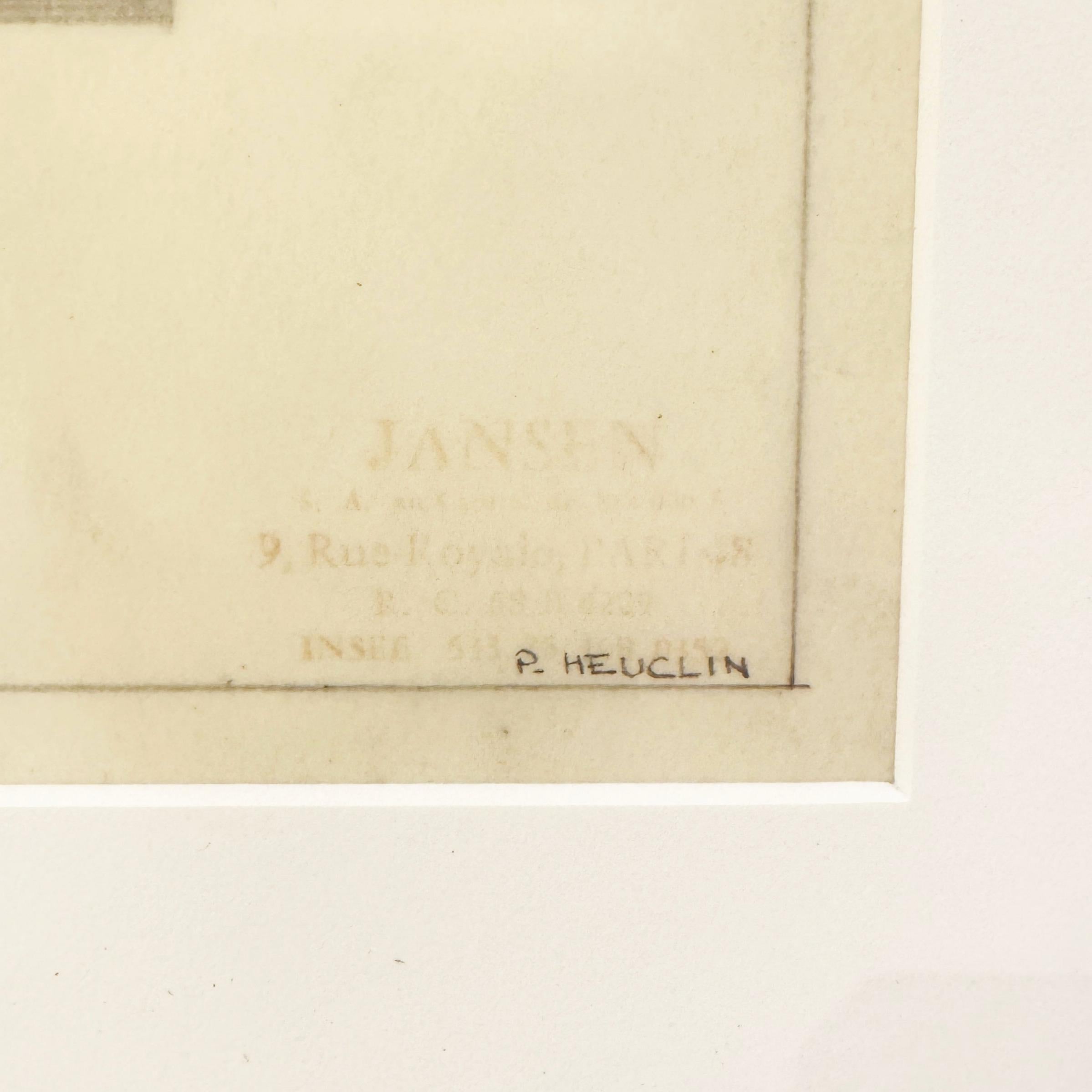Paper Mid-20th Century Maison Jansen Architectural Detail Original Pencil Drawing For Sale