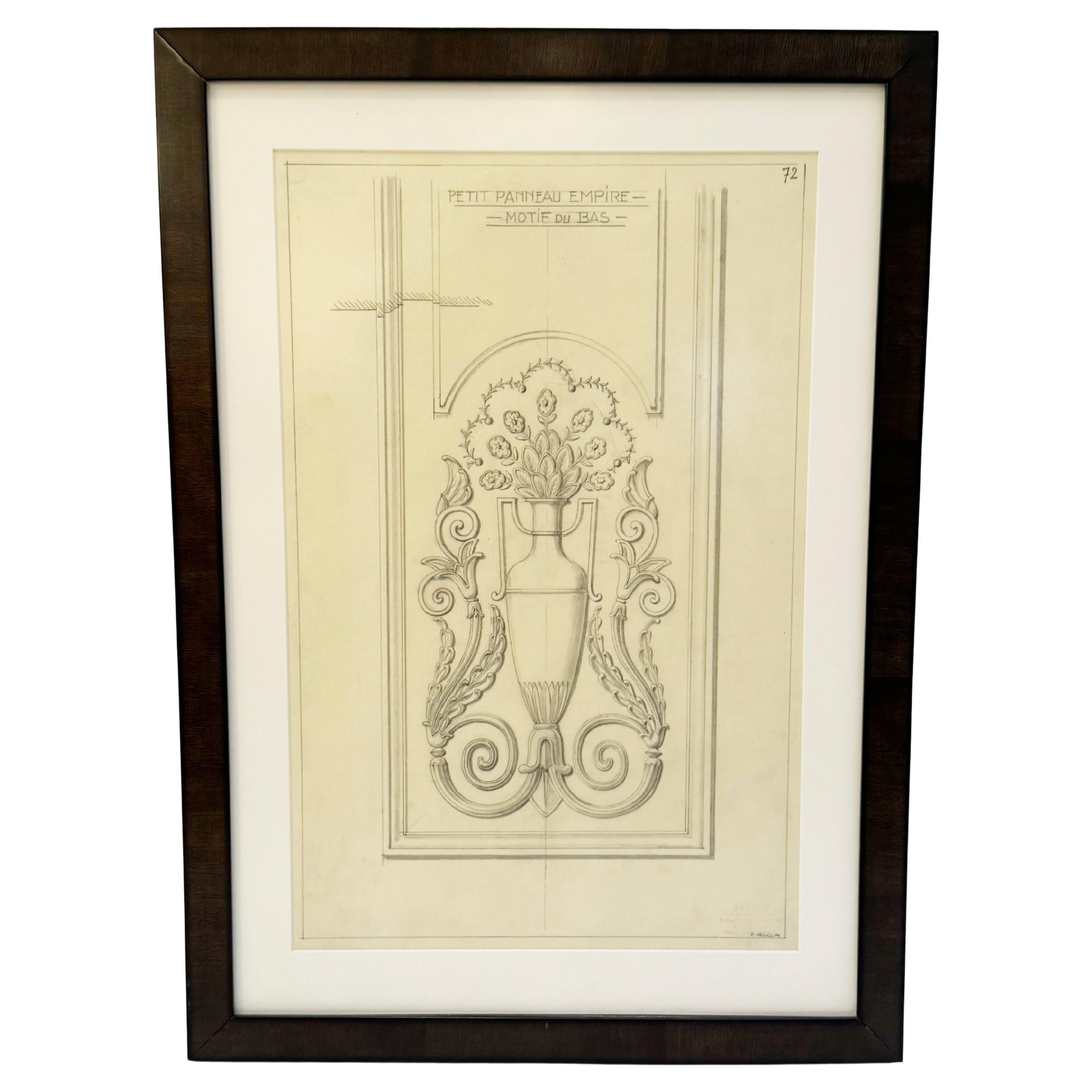 Dettaglio architettonico della Maison Jansen della metà del XX secolo Disegno originale a matita