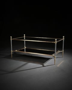 Mid 20th Century Maison Jansen Brass Steel and Leather Coffee Table