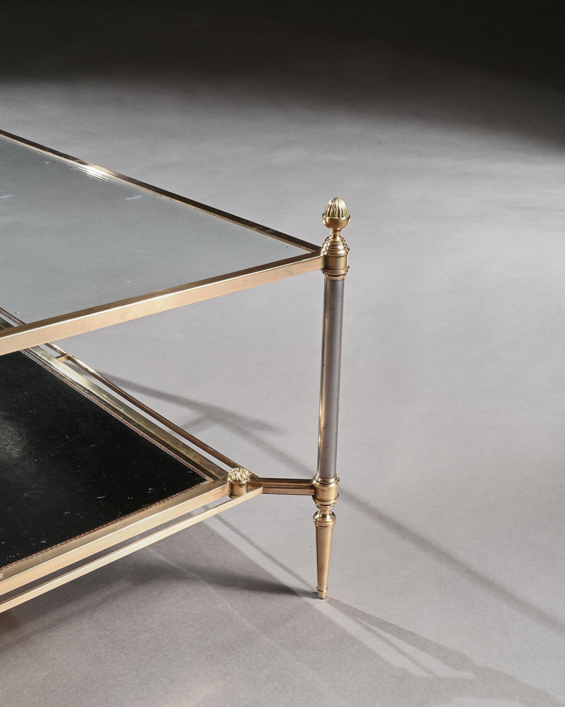 Mid 20th Century Maison Jansen Brass Steel and Leather Coffee Table 1