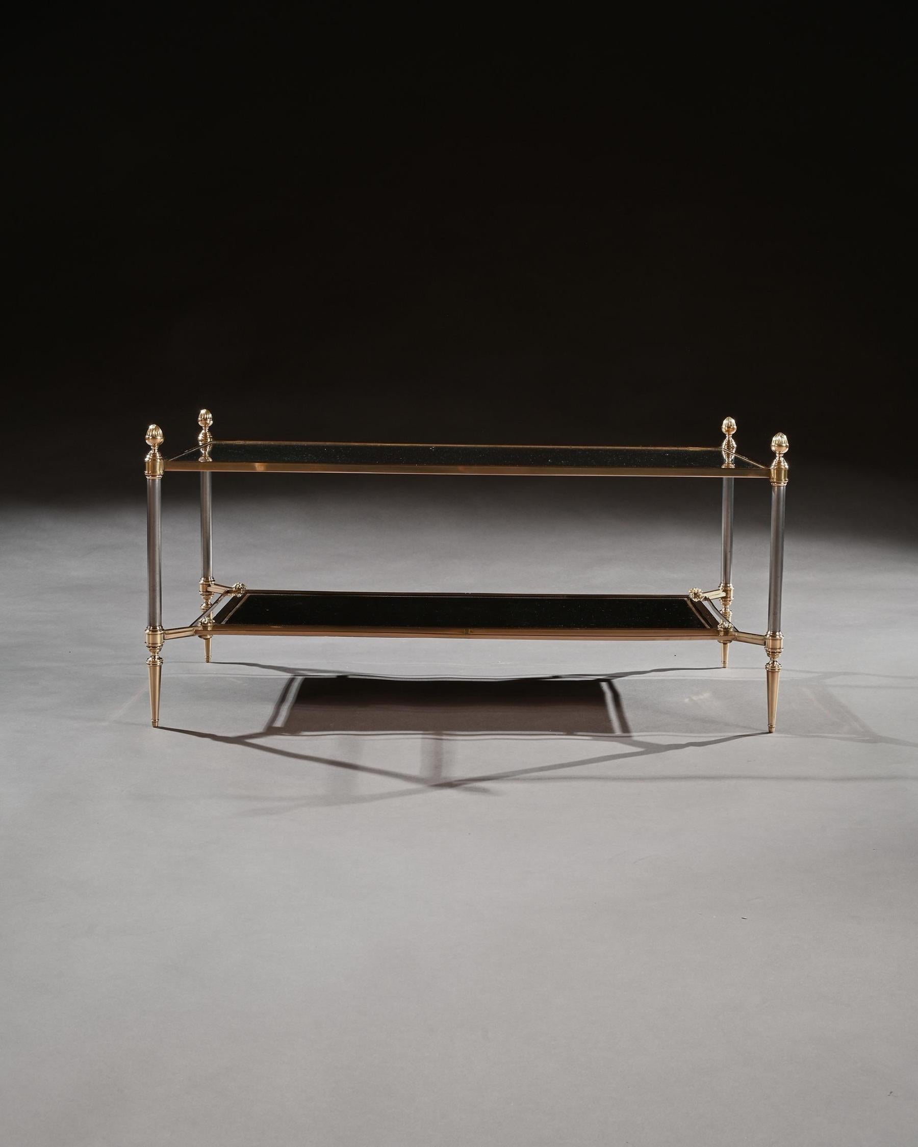 Mid 20th Century Maison Jansen Brass Steel and Leather Coffee Table 2