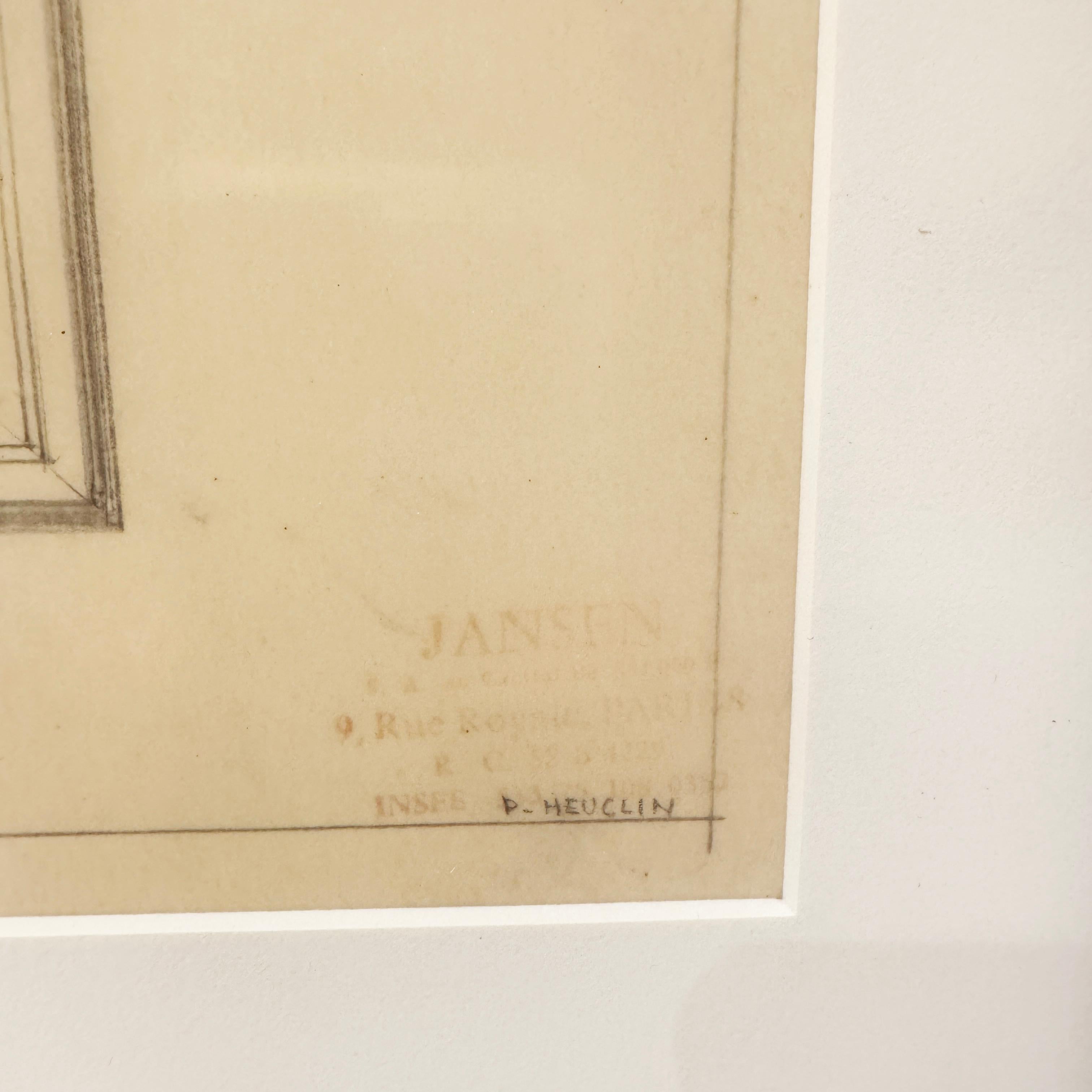 Paper Mid-20th Century Maison Jansen Original Architectural Drawing For Sale