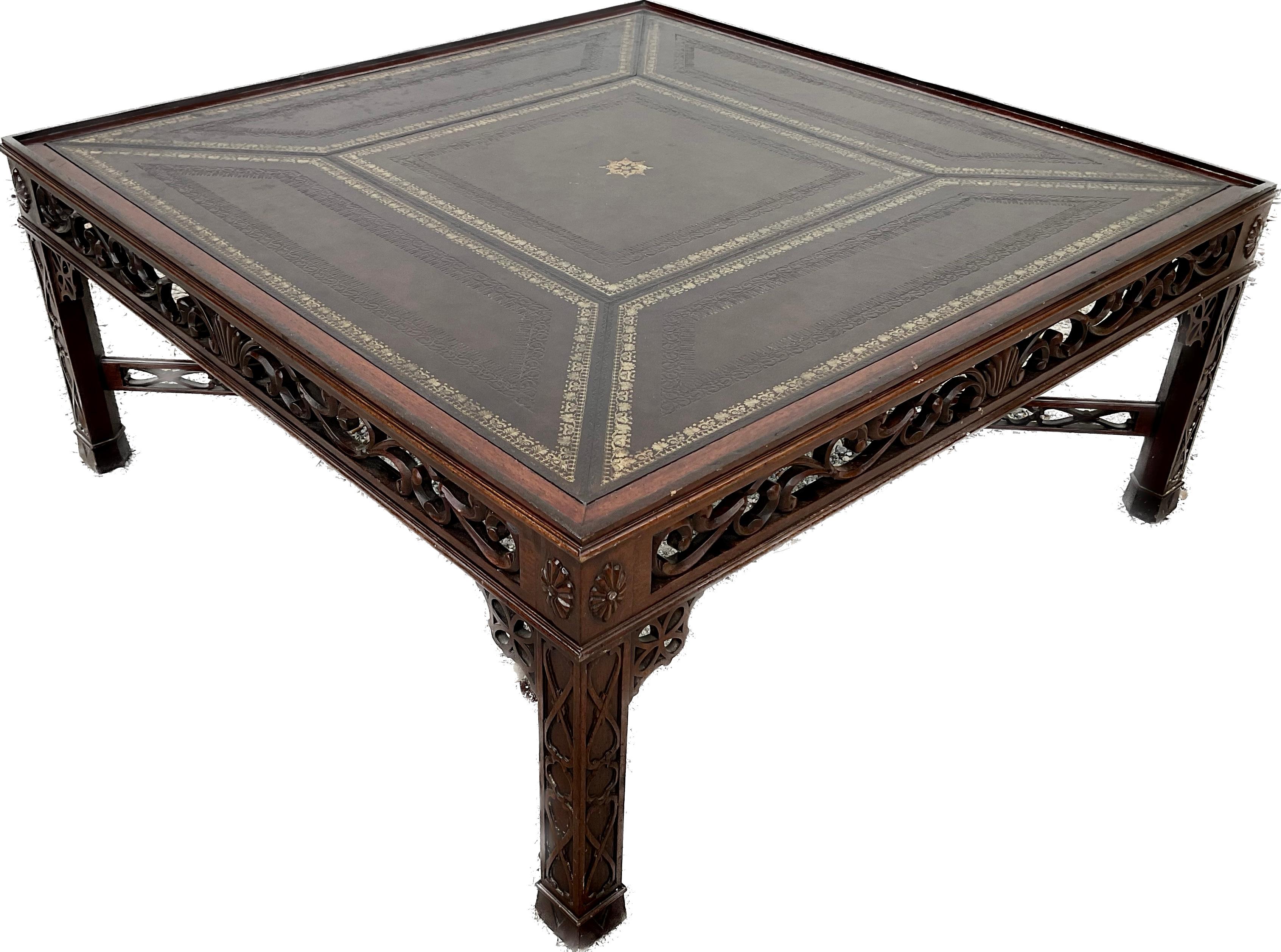 Philippine Mid 20th Century Maitland Smith Chinese Chippendale Square Coffee table For Sale