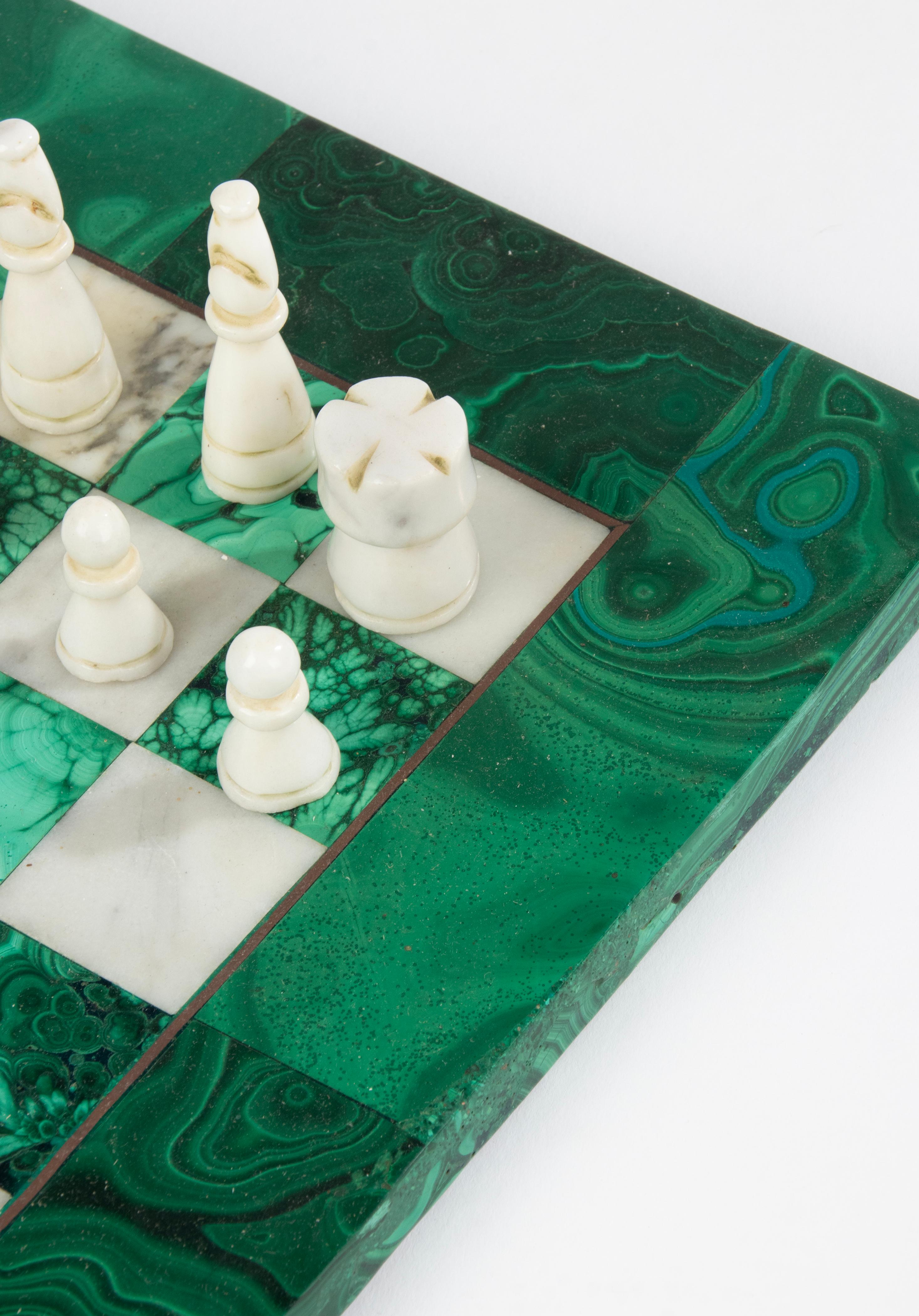 Mid 20th Century Malachite and Marble Chessboard Wit Pieces 5