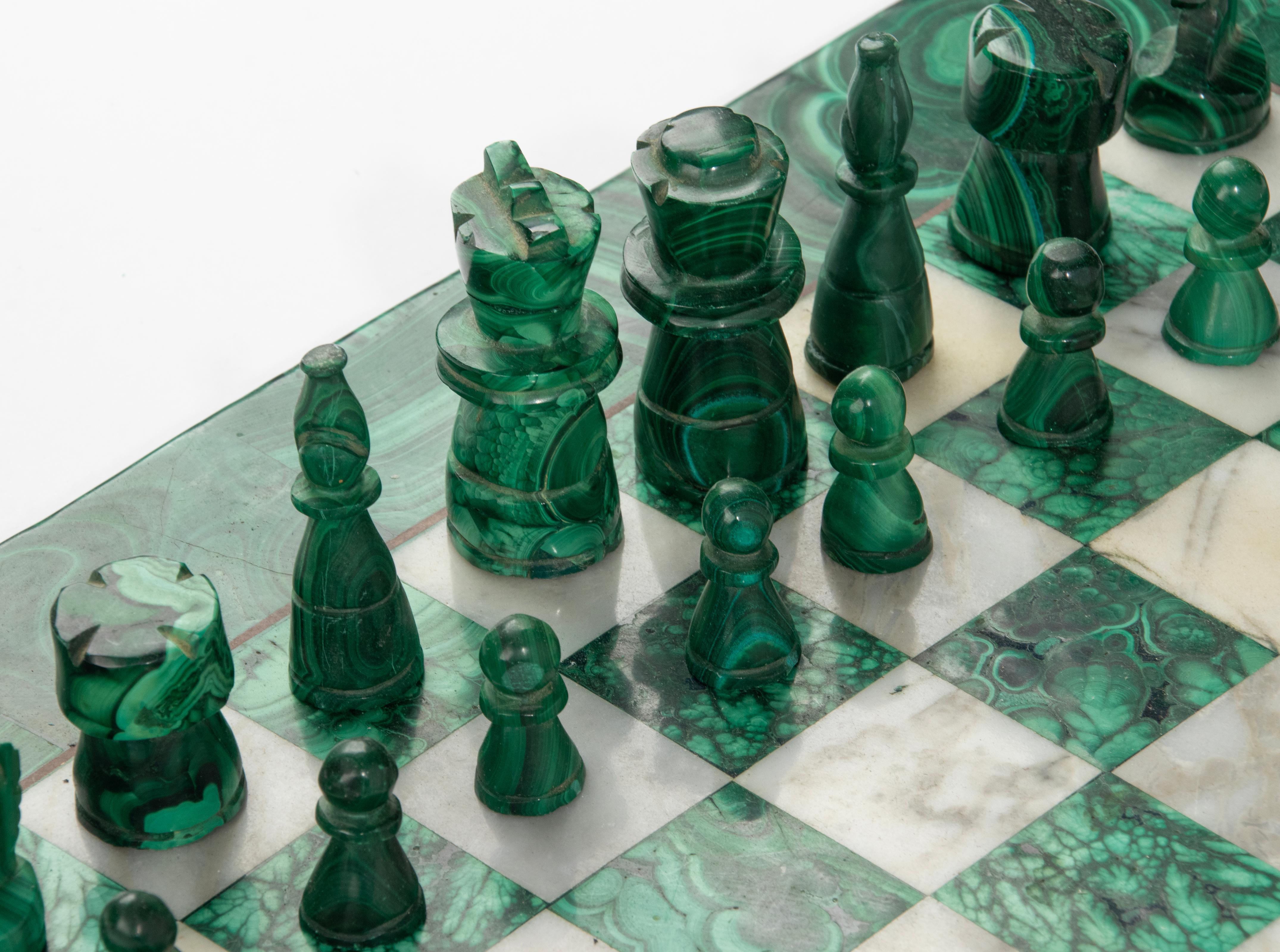 Mid 20th Century Malachite and Marble Chessboard Wit Pieces 8