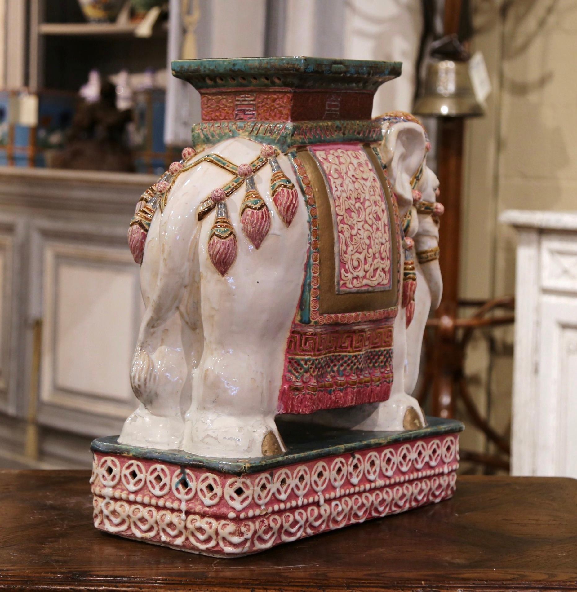 Mid-20th Century Malaysian Hand Painted Faience Elephant Garden Seat 3