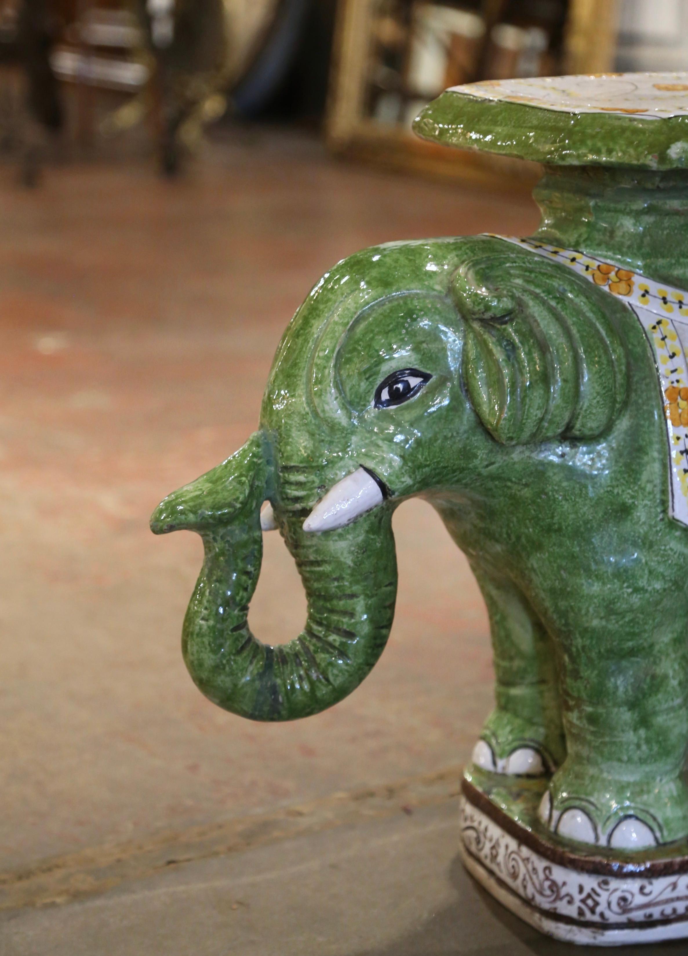 Hand-Crafted Mid-20th Century Malaysian Hand Painted Faience Elephant Garden Seat