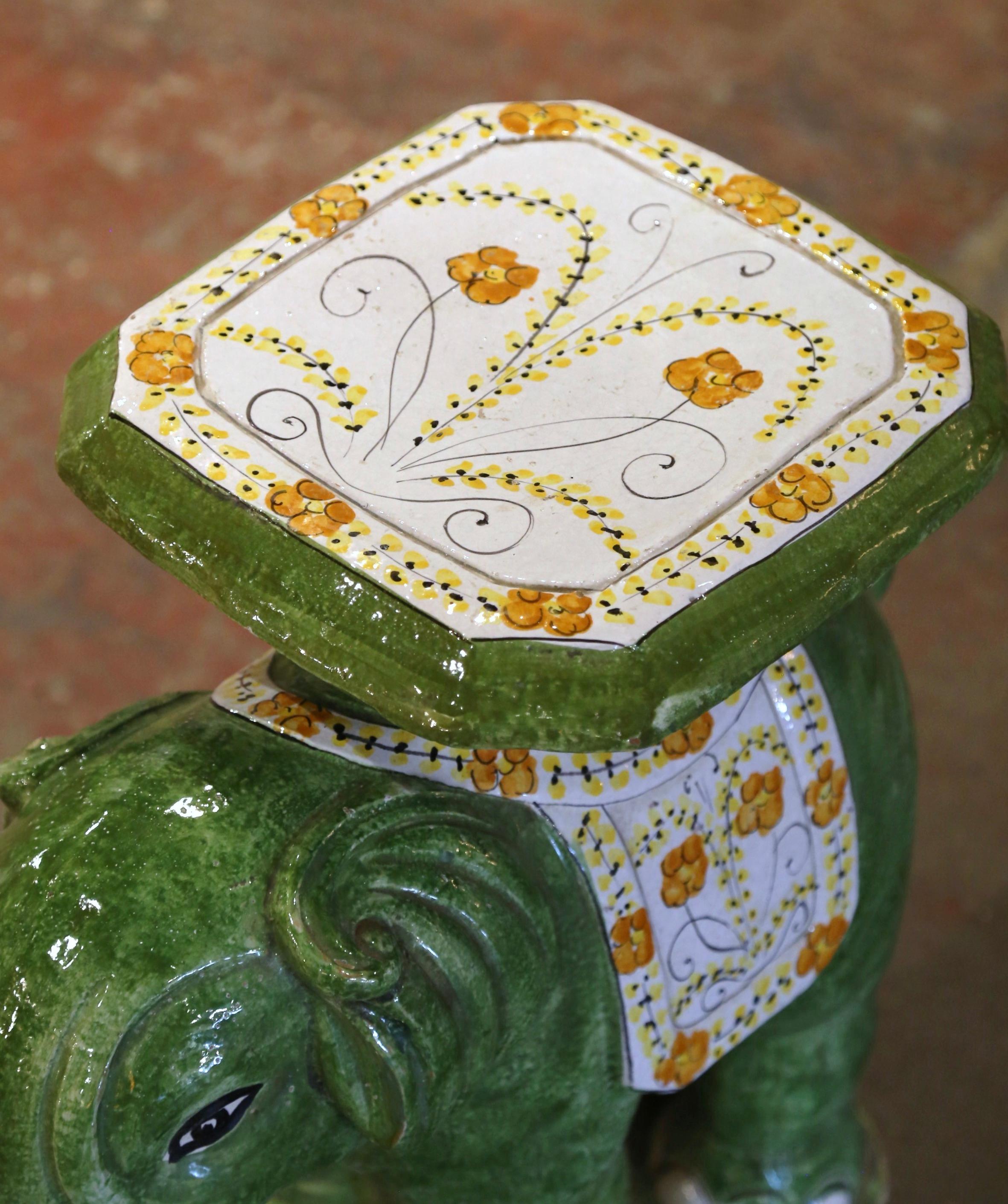 Ceramic Mid-20th Century Malaysian Hand Painted Faience Elephant Garden Seat