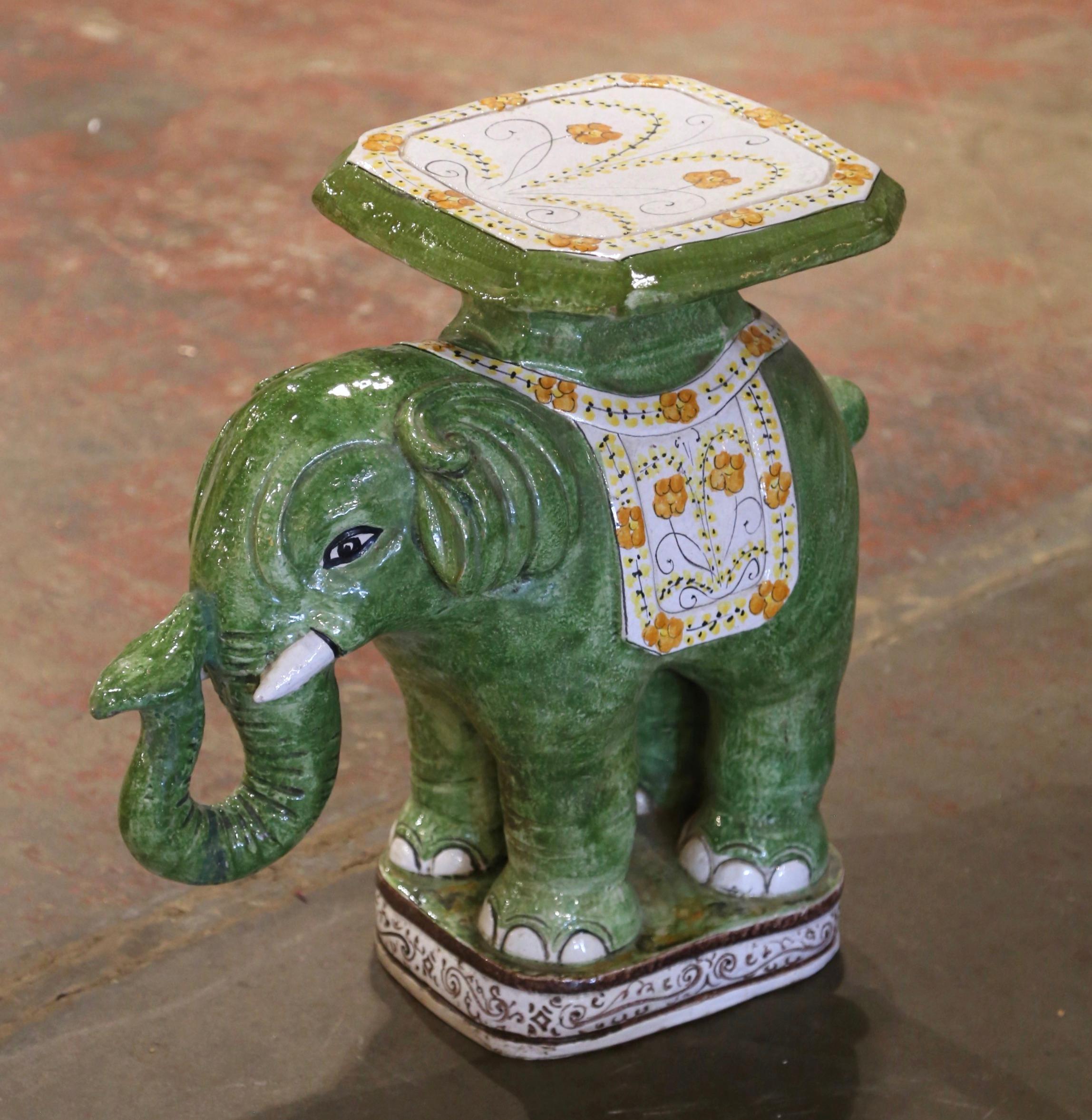 Mid-20th Century Malaysian Hand Painted Faience Elephant Garden Seat 1