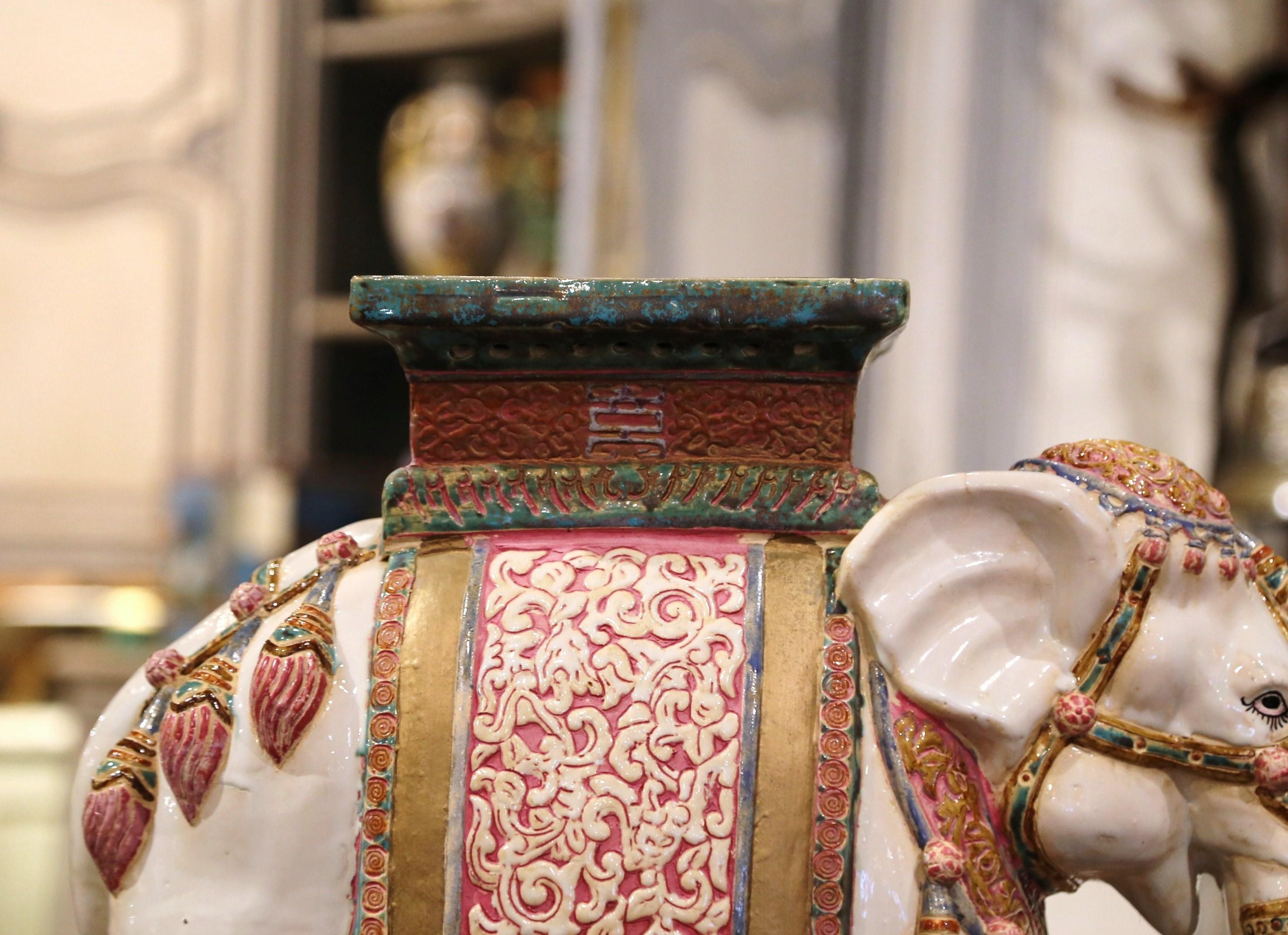 Ceramic Mid-20th Century Malaysian Hand Painted Faience Elephant Garden Seat
