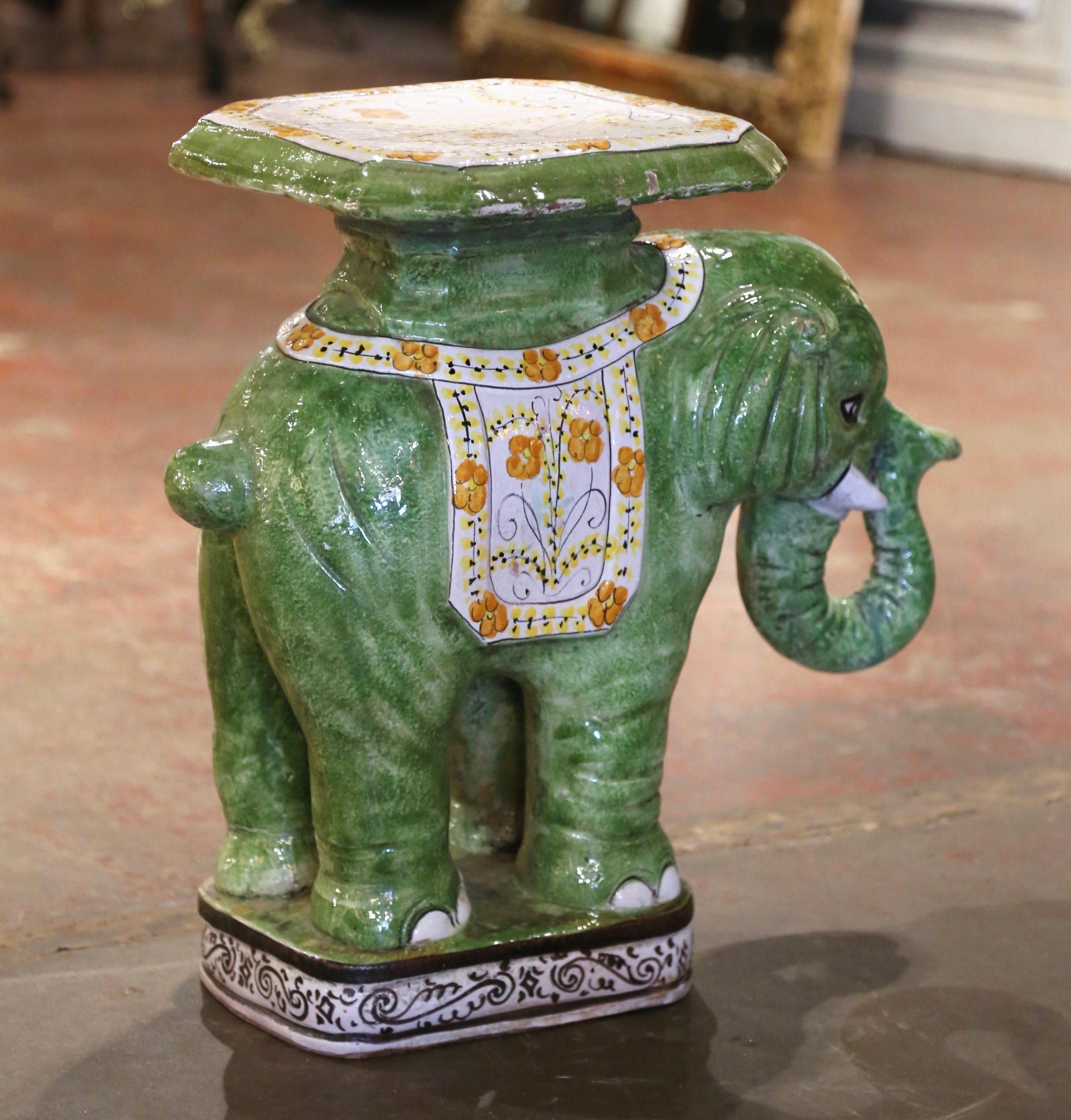 Mid-20th Century Malaysian Hand Painted Faience Elephant Garden Seat 2
