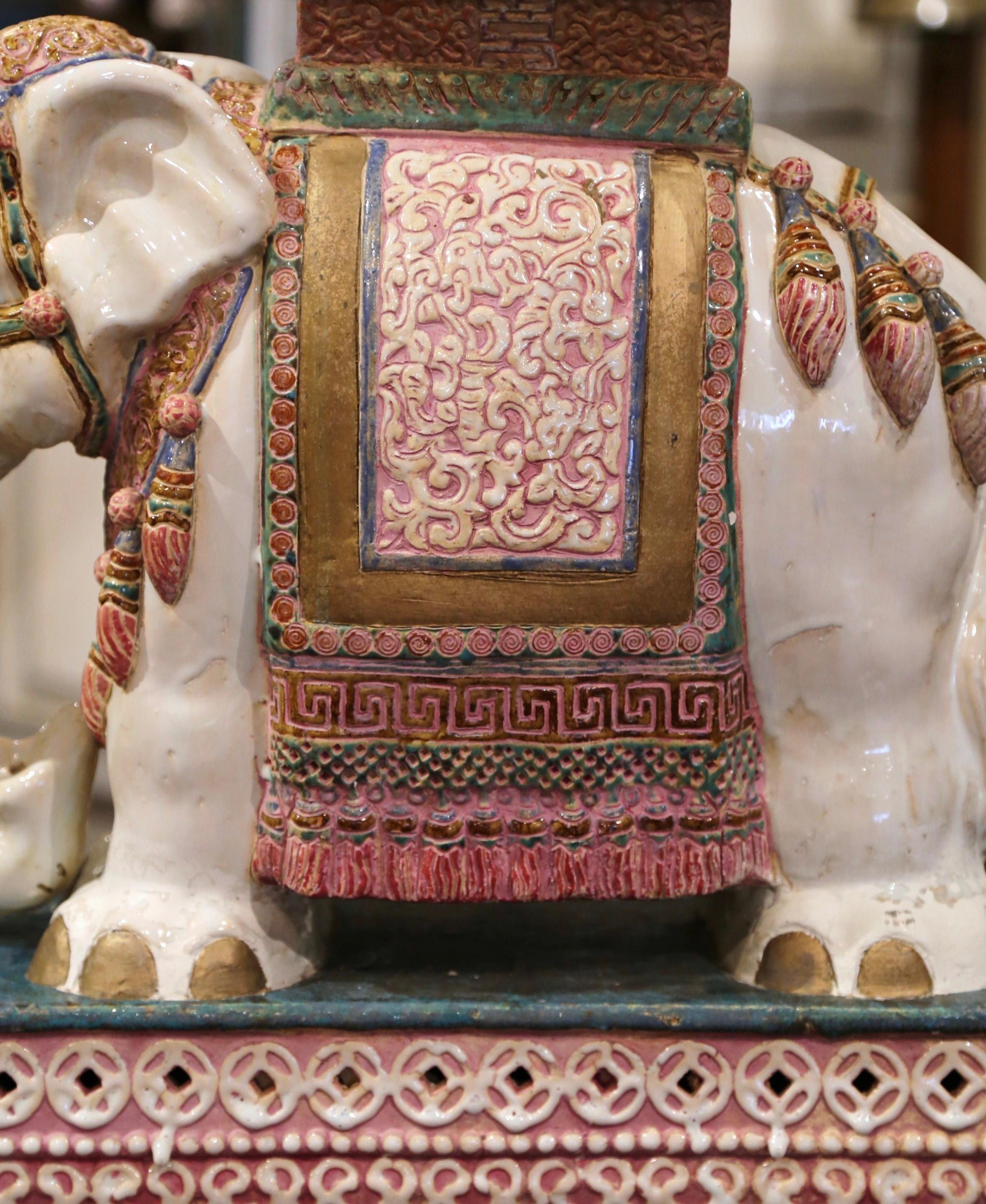 Mid-20th Century Malaysian Hand Painted Faience Elephant Garden Seat 1