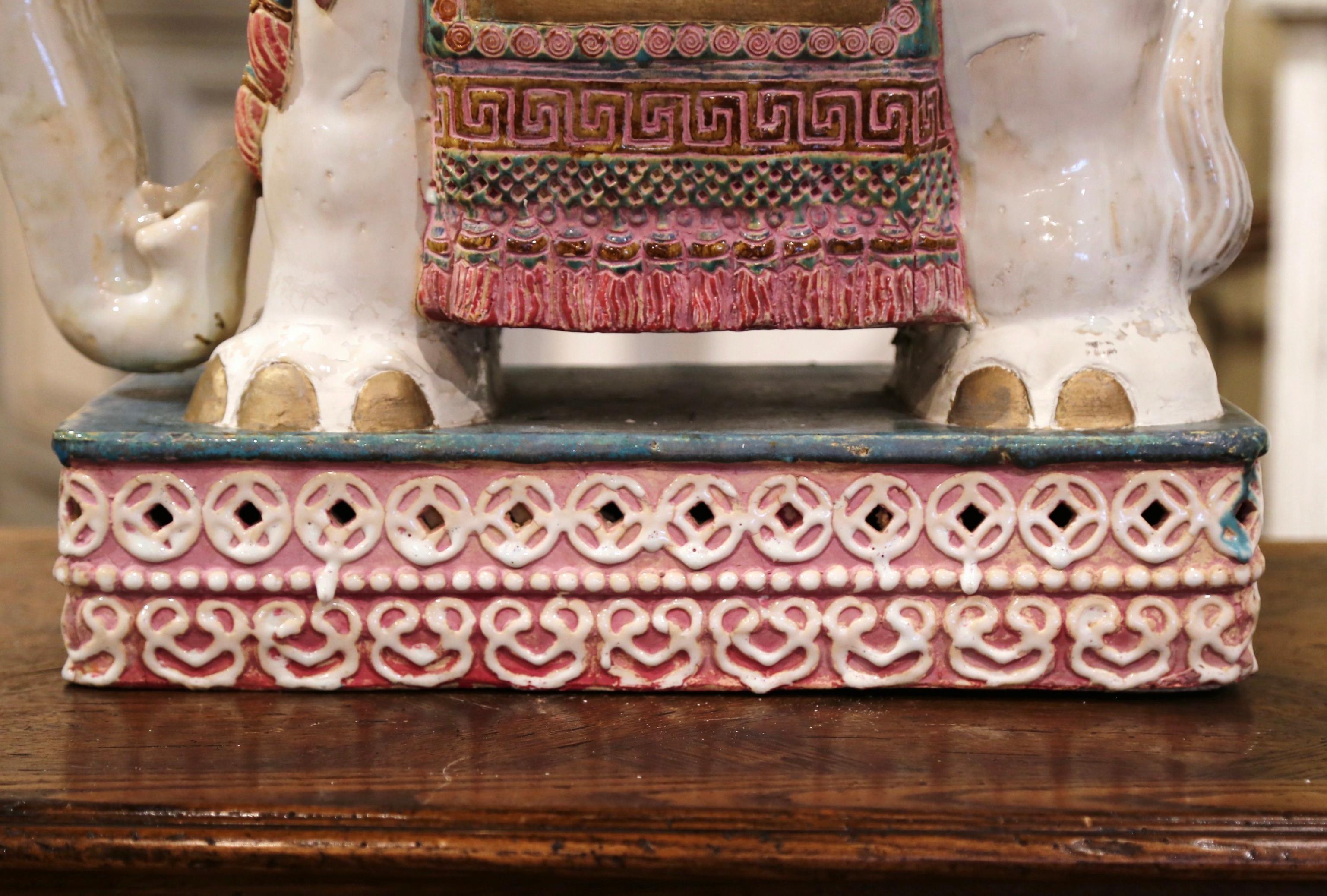 Mid-20th Century Malaysian Hand Painted Faience Elephant Garden Seat 2