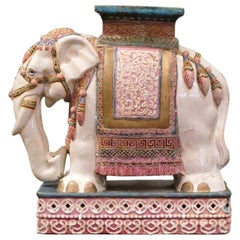 Vintage Mid-20th Century Malaysian Hand Painted Faience Elephant Garden Seat