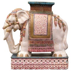 Mid-20th Century Malaysian Hand Painted Faience Elephant Garden Seat