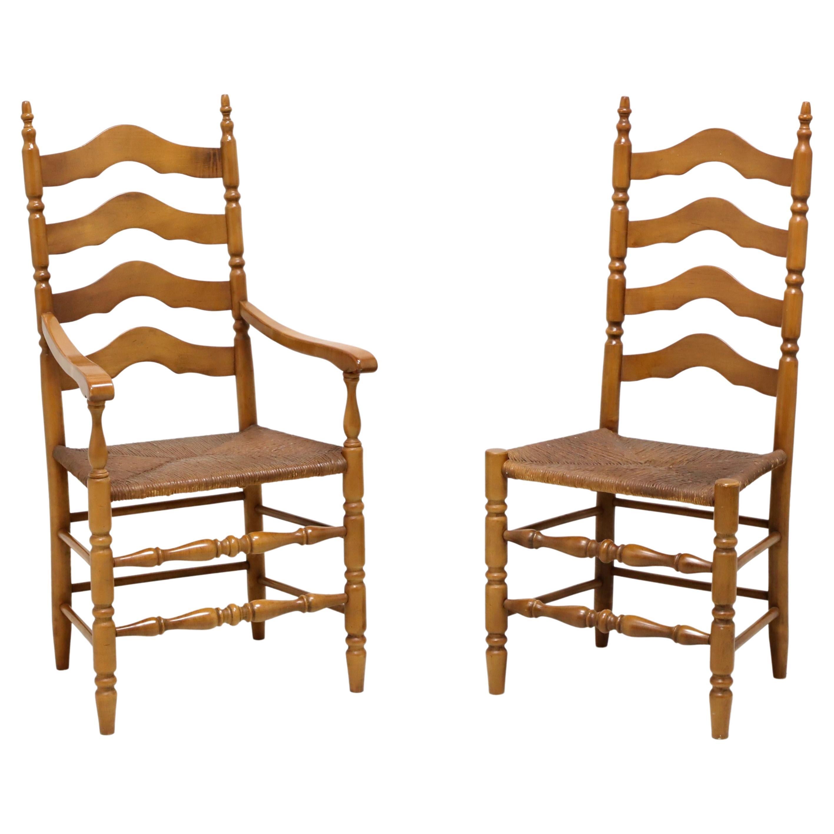 Mid 20th Century Maple Farmhouse Ladder Back Armchair and Side Chair - Pair