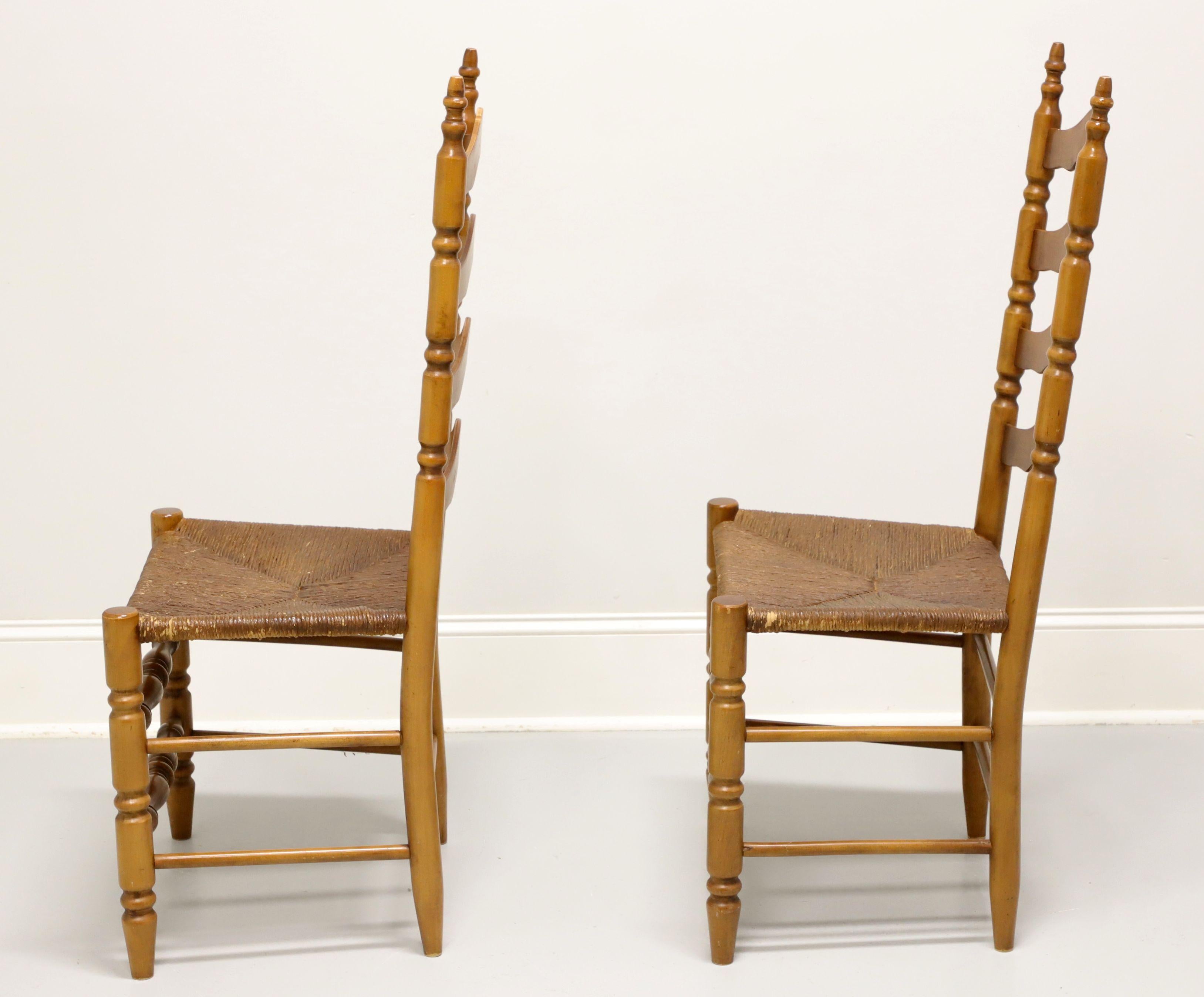 Rush Mid 20th Century Maple Farmhouse Ladder Back Dining Side Chairs - Pair For Sale