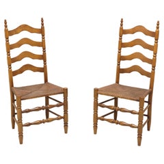 Mid 20th Century Maple Farmhouse Ladder Back Dining Side Chairs - Pair