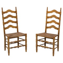 Mid 20th Century Maple Farmhouse Ladder Back Dining Side Chairs - Pair B