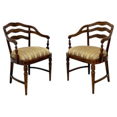 Mid 20th Century Maple French Country Barrel Chairs - Pair