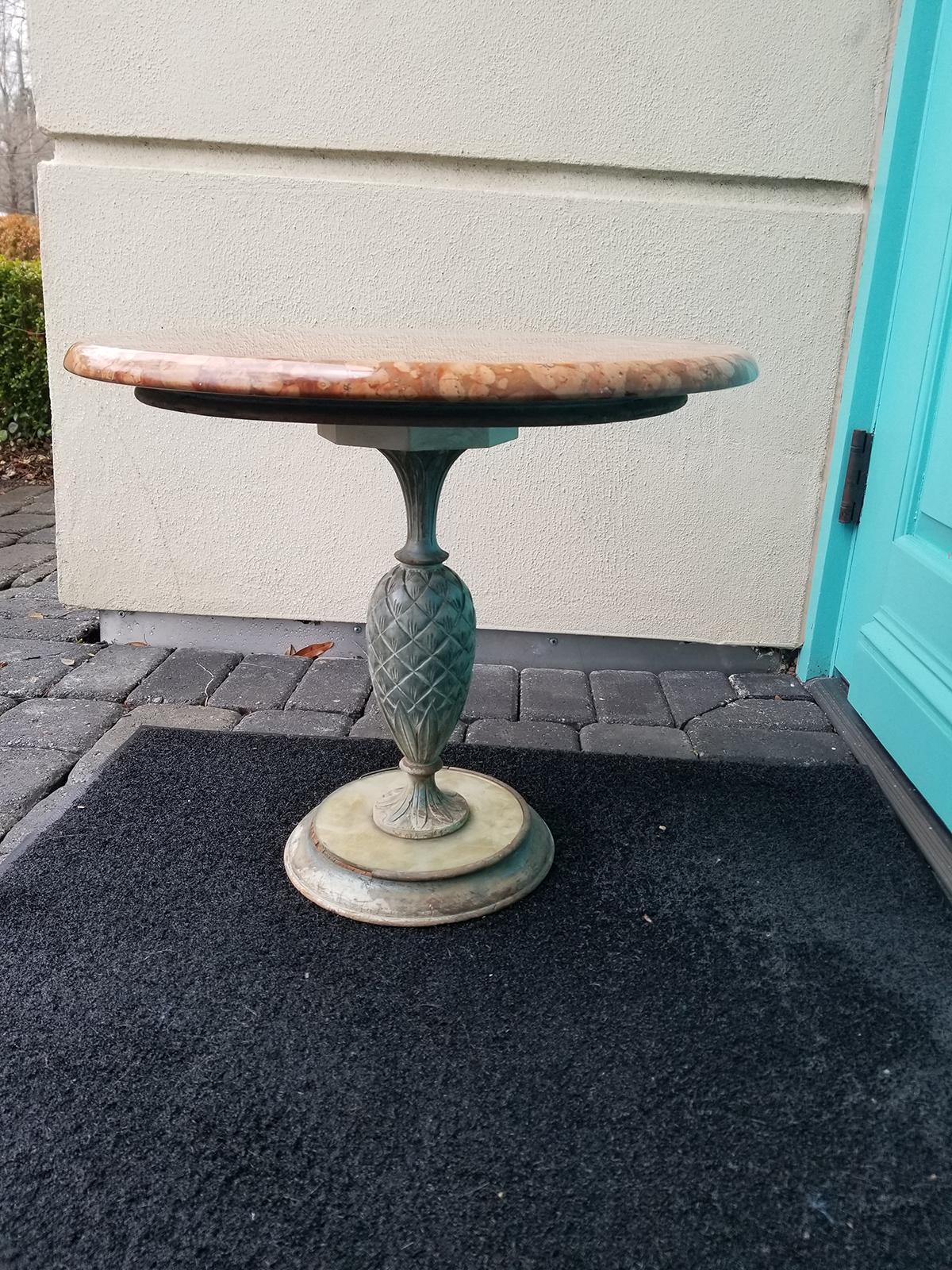 Mid-20th Century Marble-Top Table with Iron Pineapple Pedestal Base For Sale 2
