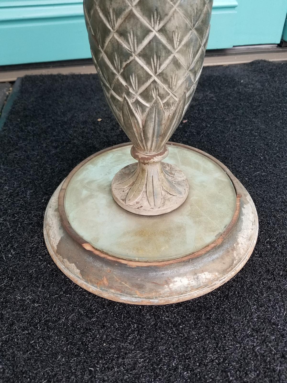 Mid-20th Century Marble-Top Table with Iron Pineapple Pedestal Base For Sale 3