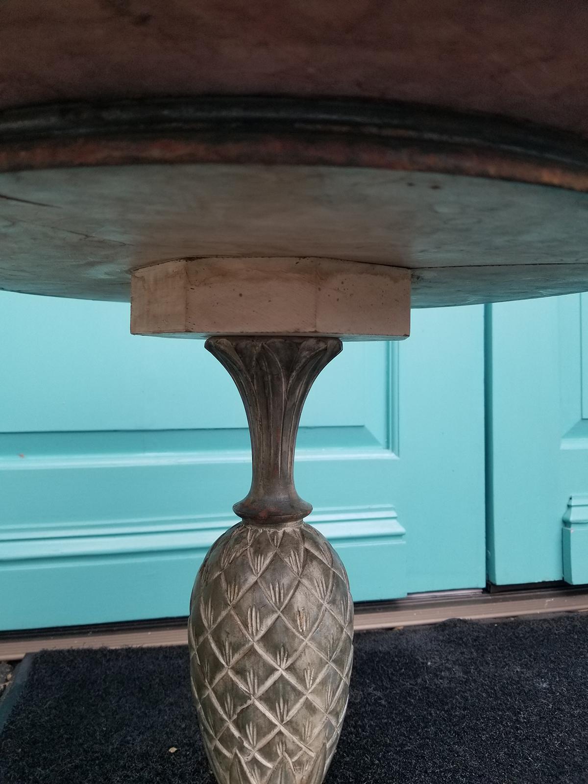 Mid-20th Century Marble-Top Table with Iron Pineapple Pedestal Base For Sale 5
