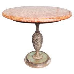 Mid-20th Century Marble-Top Table with Iron Pineapple Pedestal Base