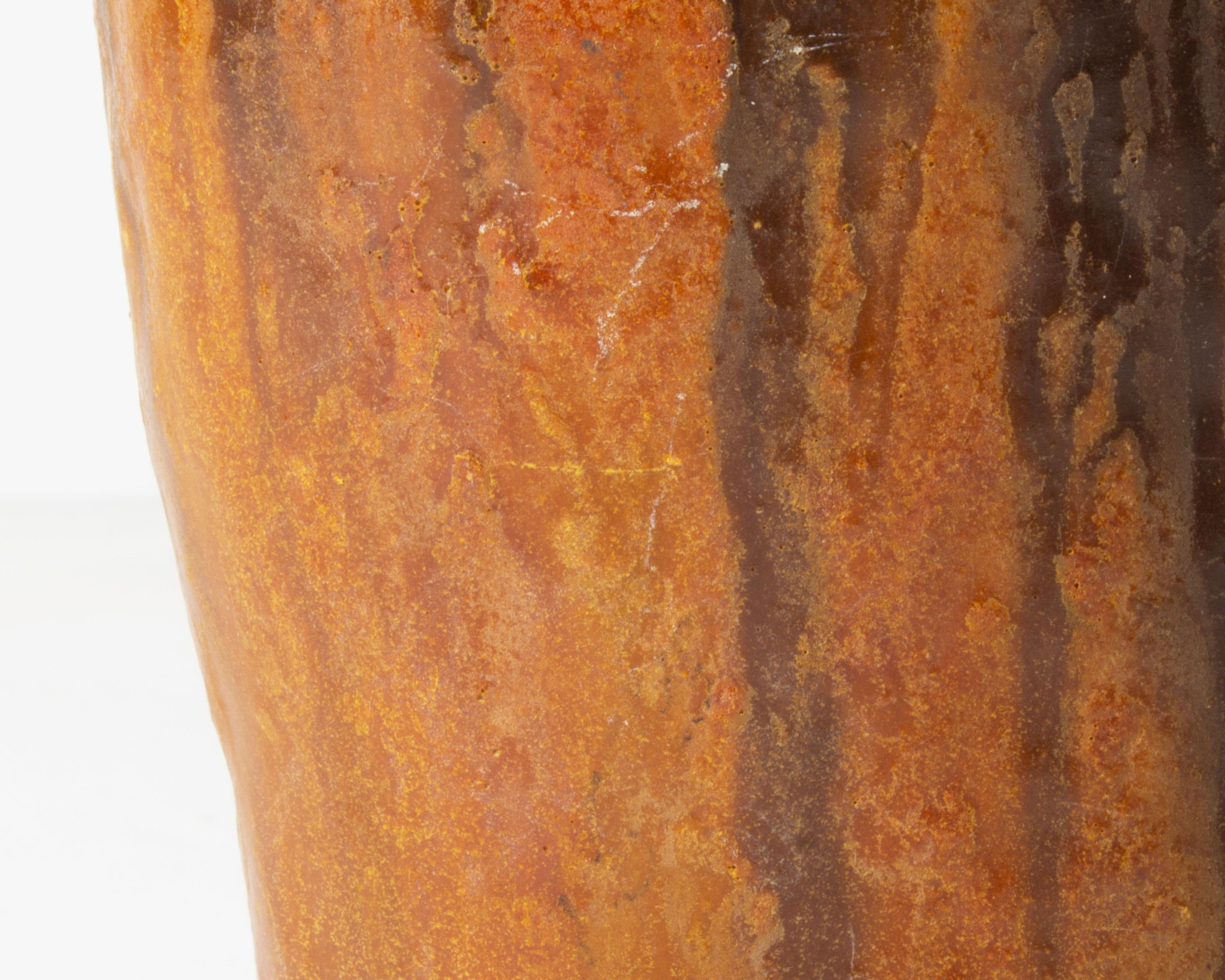 Modern Mid 20th Century Marcello Fantoni Raymor Italian Orange and Brown Ceramic Vase For Sale
