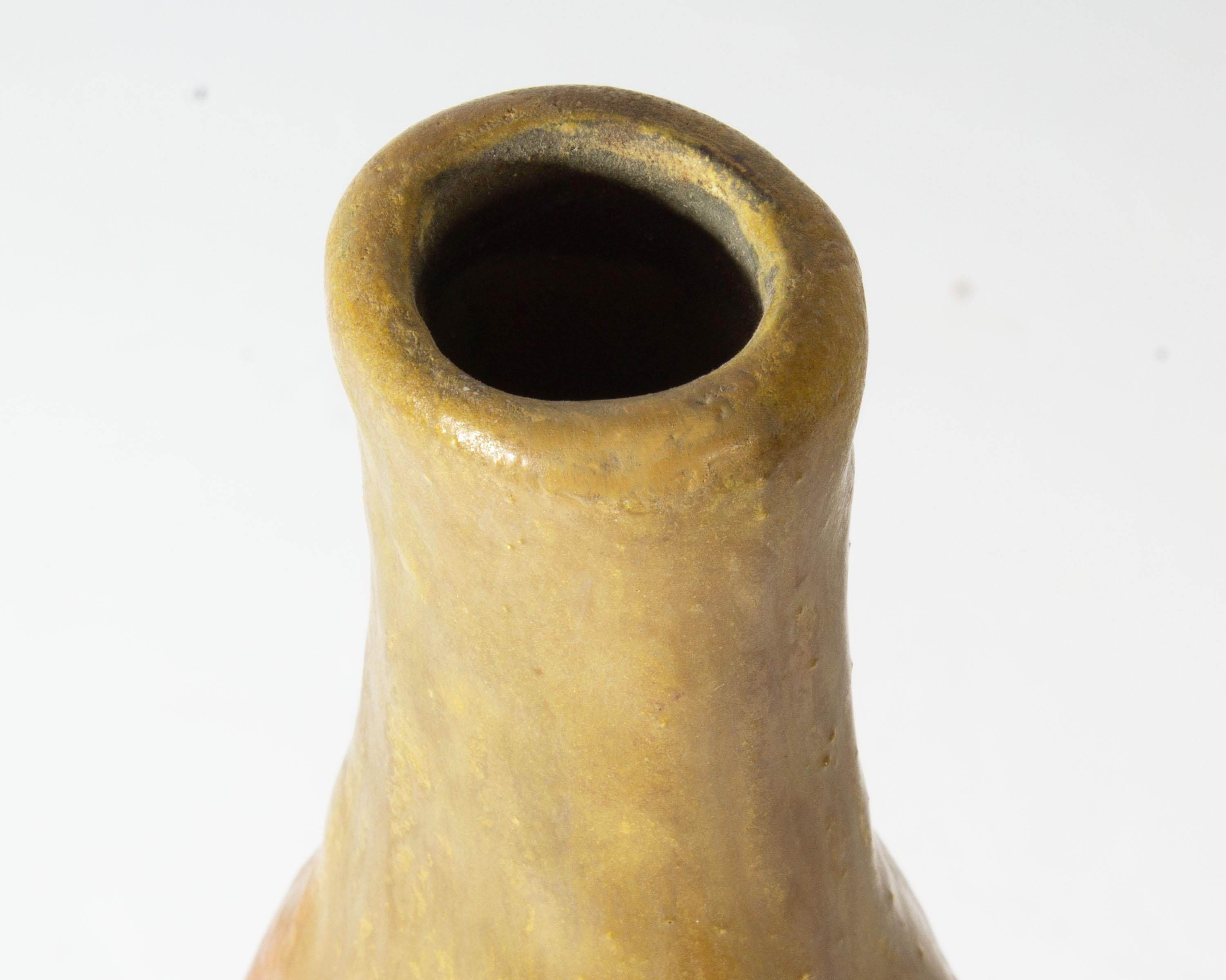Vernissé Vase en céramique orange et brown de Marcello Fantoni Raymor, Italie, milieu du XXe siècle en vente