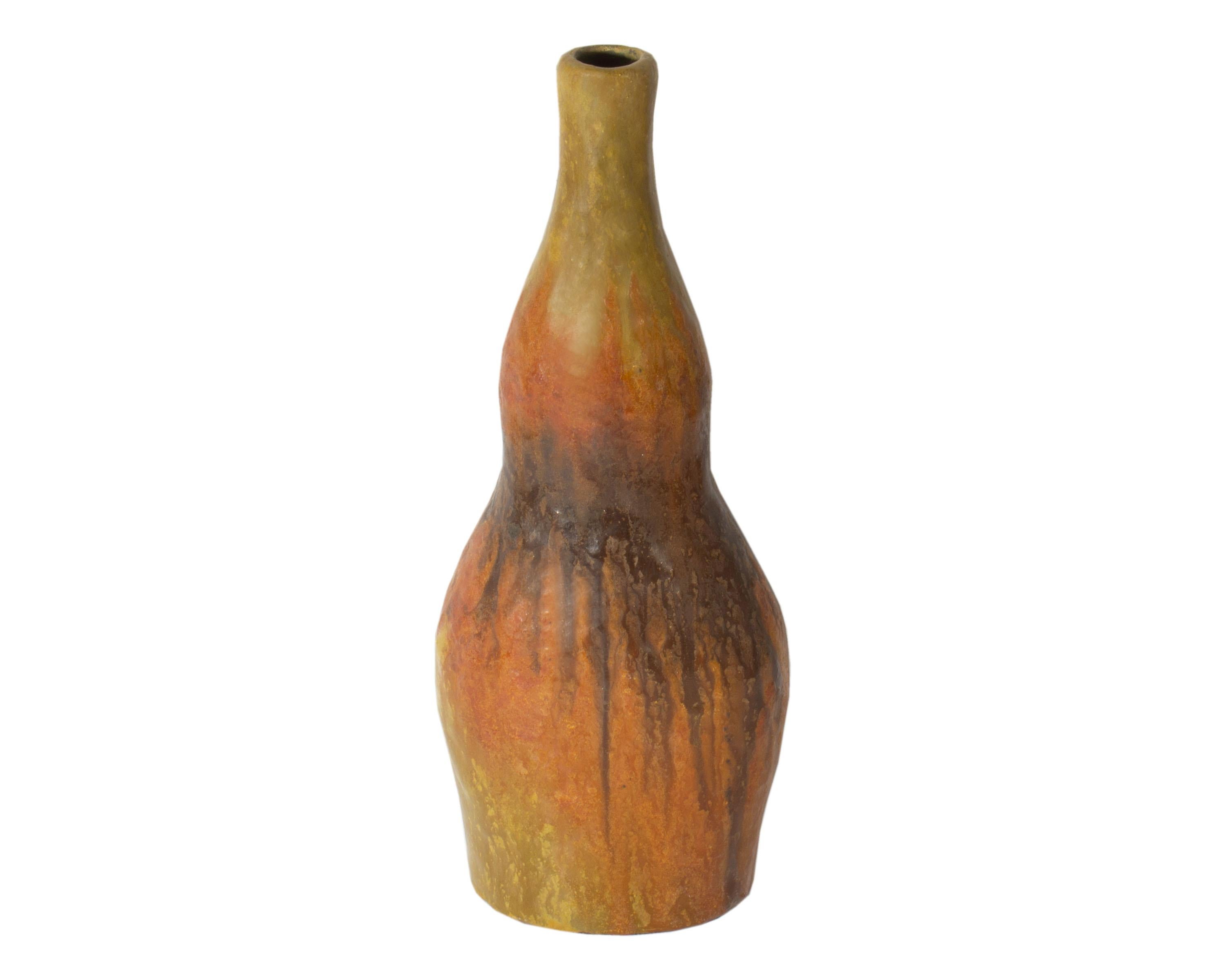 Mid 20th Century Marcello Fantoni Raymor Italian Orange and Brown Ceramic Vase For Sale 1