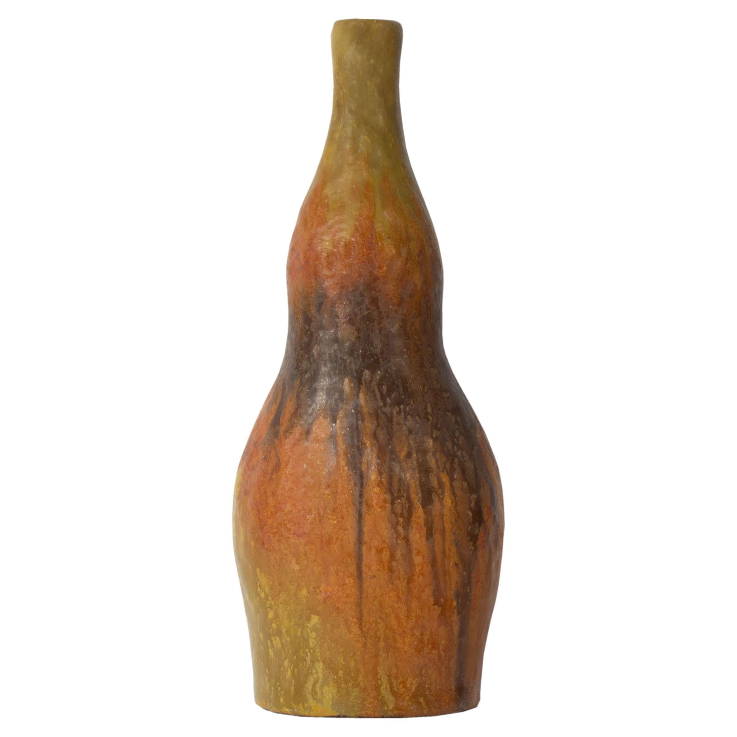 Mid 20th Century Marcello Fantoni Raymor Italian Orange and Brown Ceramic Vase For Sale