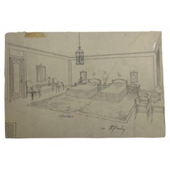 1960s Mario Pani Sketch Interior Design Bedroom Suite Alfombra Mexico City